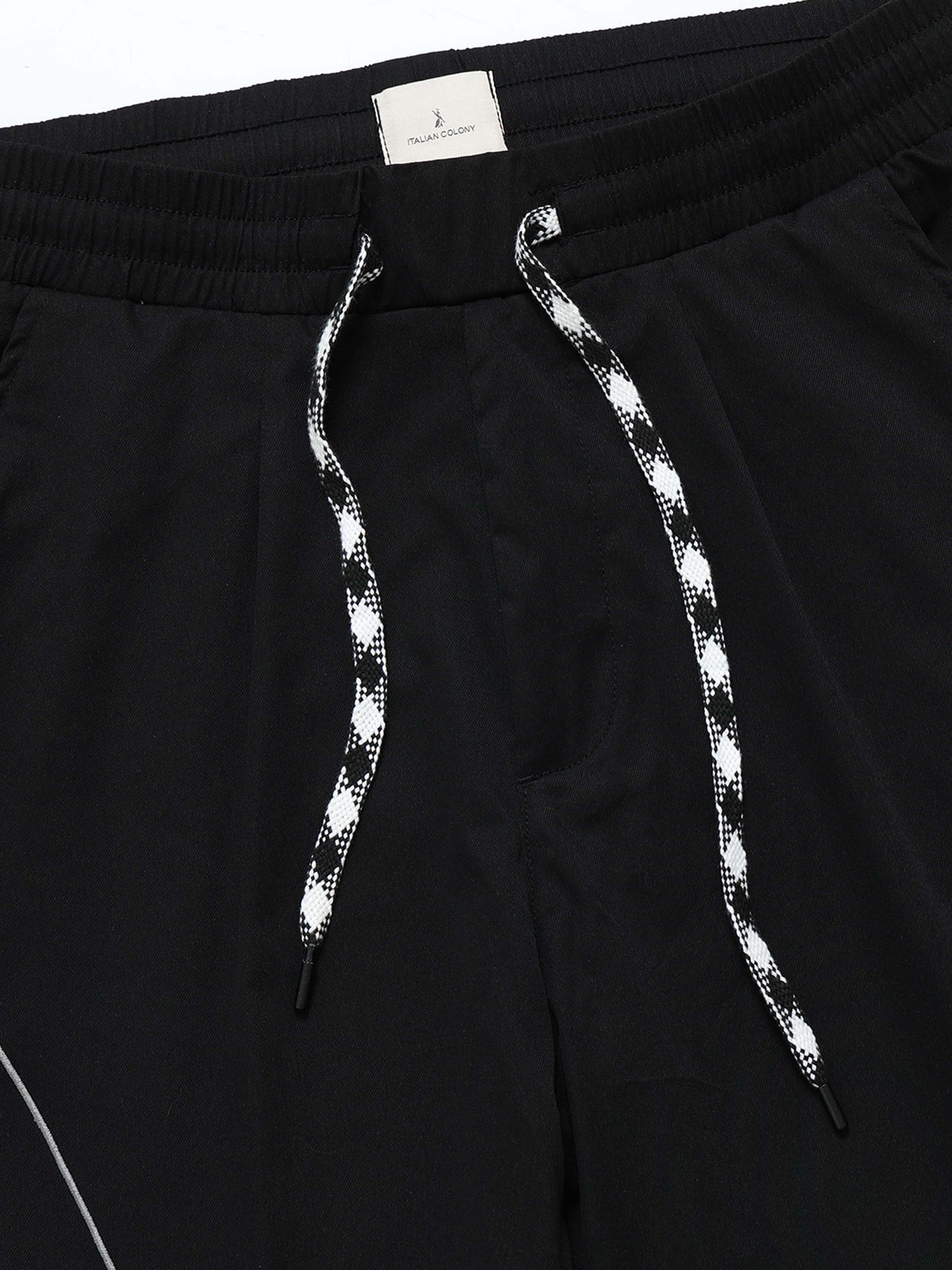 Black Relaxed Fit Trousers for Men detail view - Flowstate Relaxed Trouser by Italian Colony