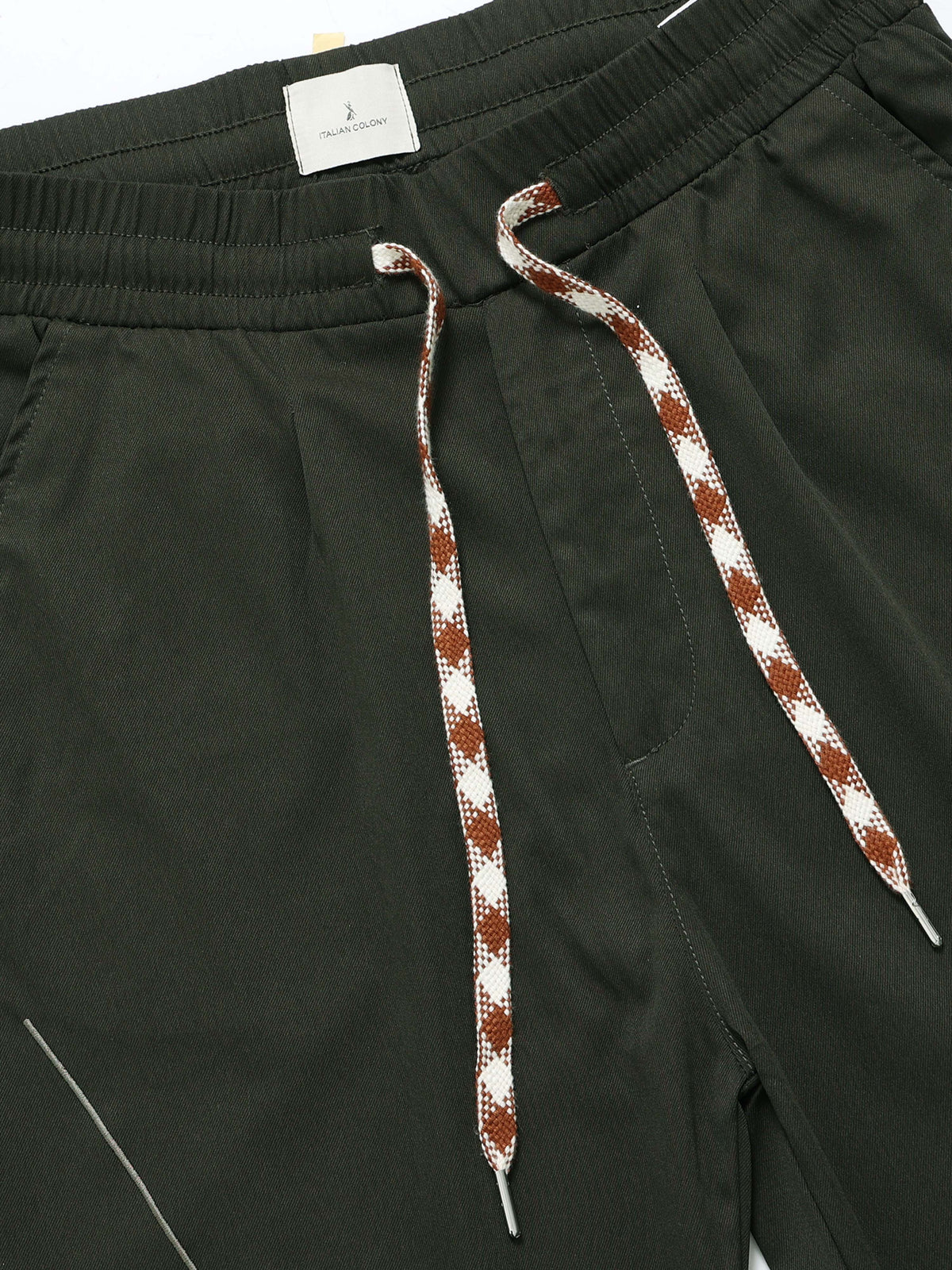 Dark Olive Relaxed Fit Trousers for Men detail view - Flowstate Relaxed Trouser by Italian Colony