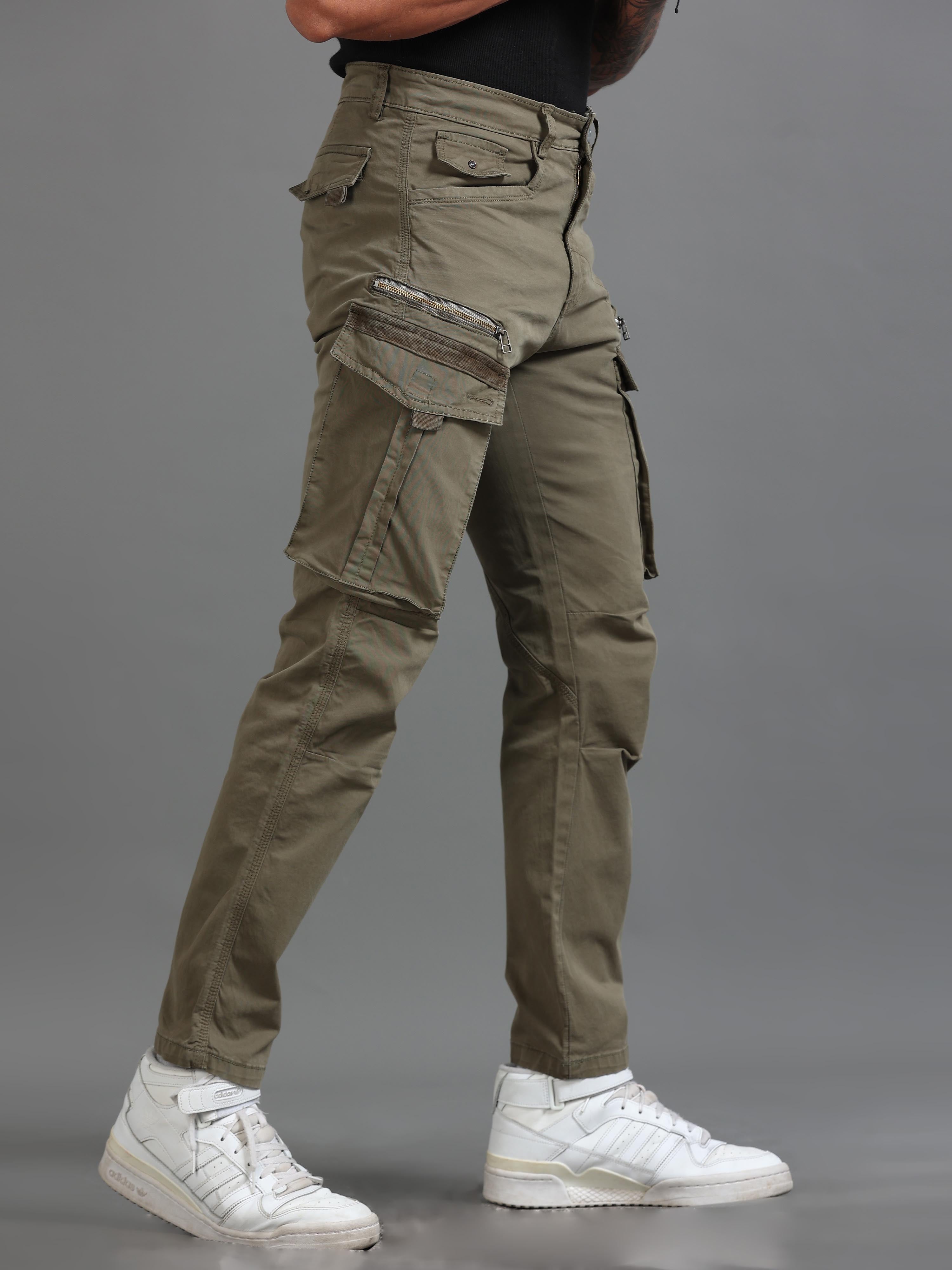 Rugged Zip Cargo Pants In Olive