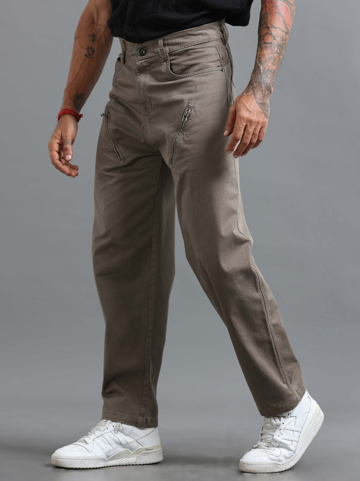 Grey Loose Fit Formal Pants for Men detail view - Milano Zip Trouser by Italian Colony