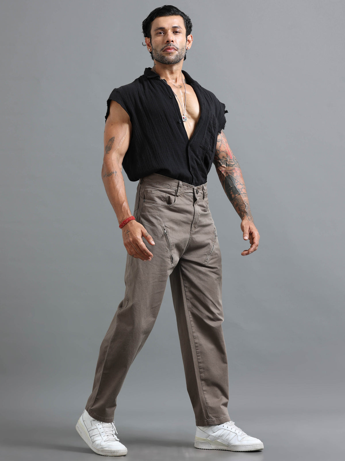 Grey Loose Fit Formal Pants for Men detail view - Milano Zip Trouser by Italian Colony