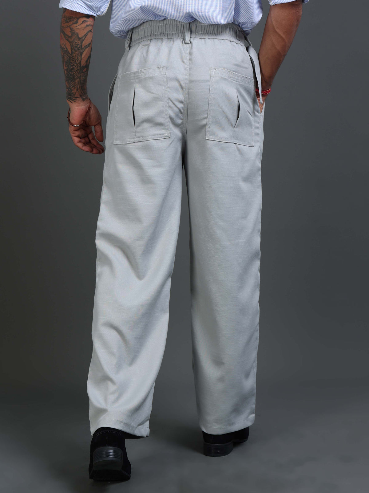 Silver Grey Relaxed Fit Trousers for Men detail view - Riviera Relaxed Trouser by Italian Colony