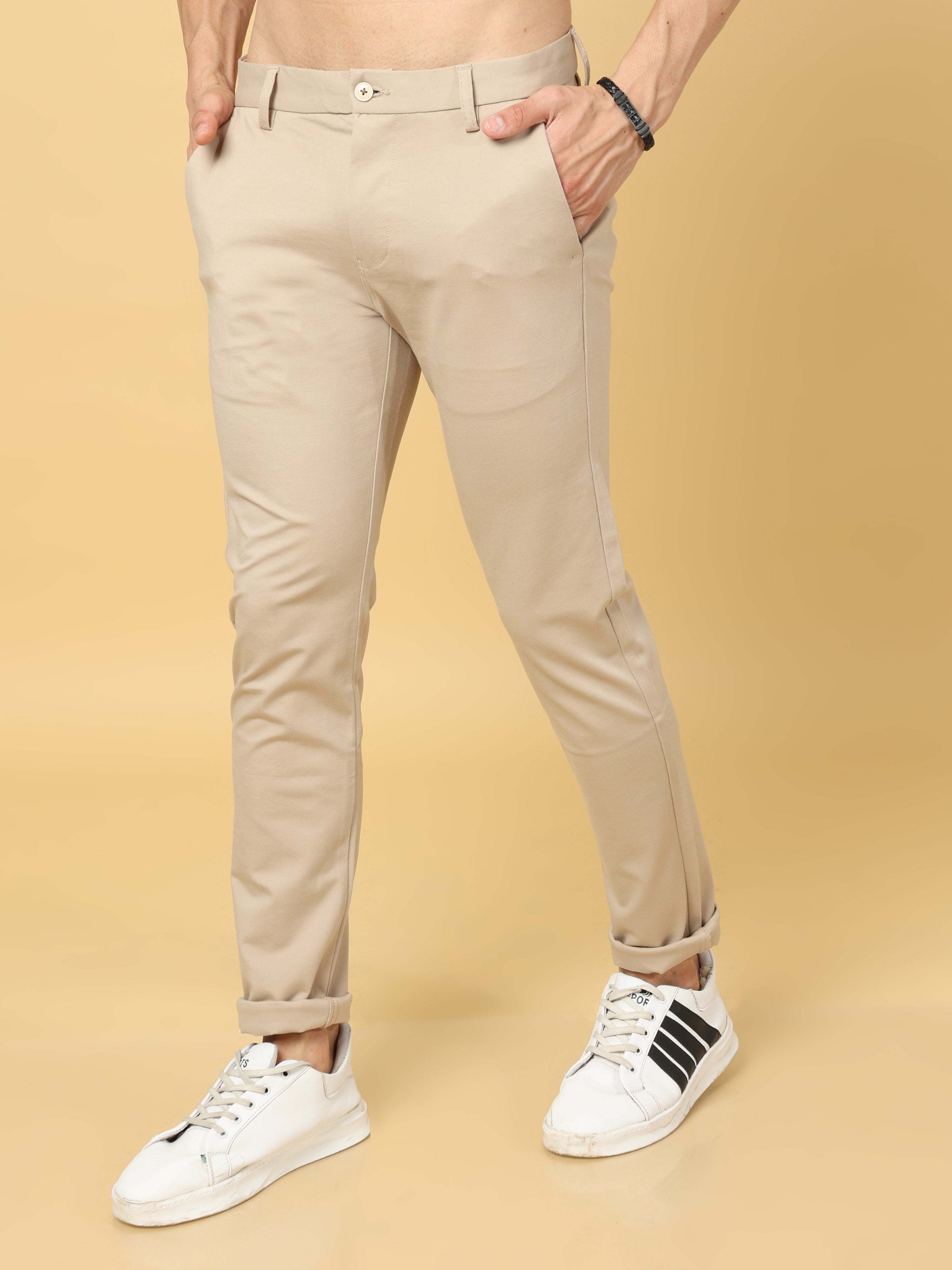 McHenry Men's Stretchable Self Design Beige Formal Regular Fit Trousers(LBEIGE3830-32_Colour-Beige_Size:32)  : : Fashion