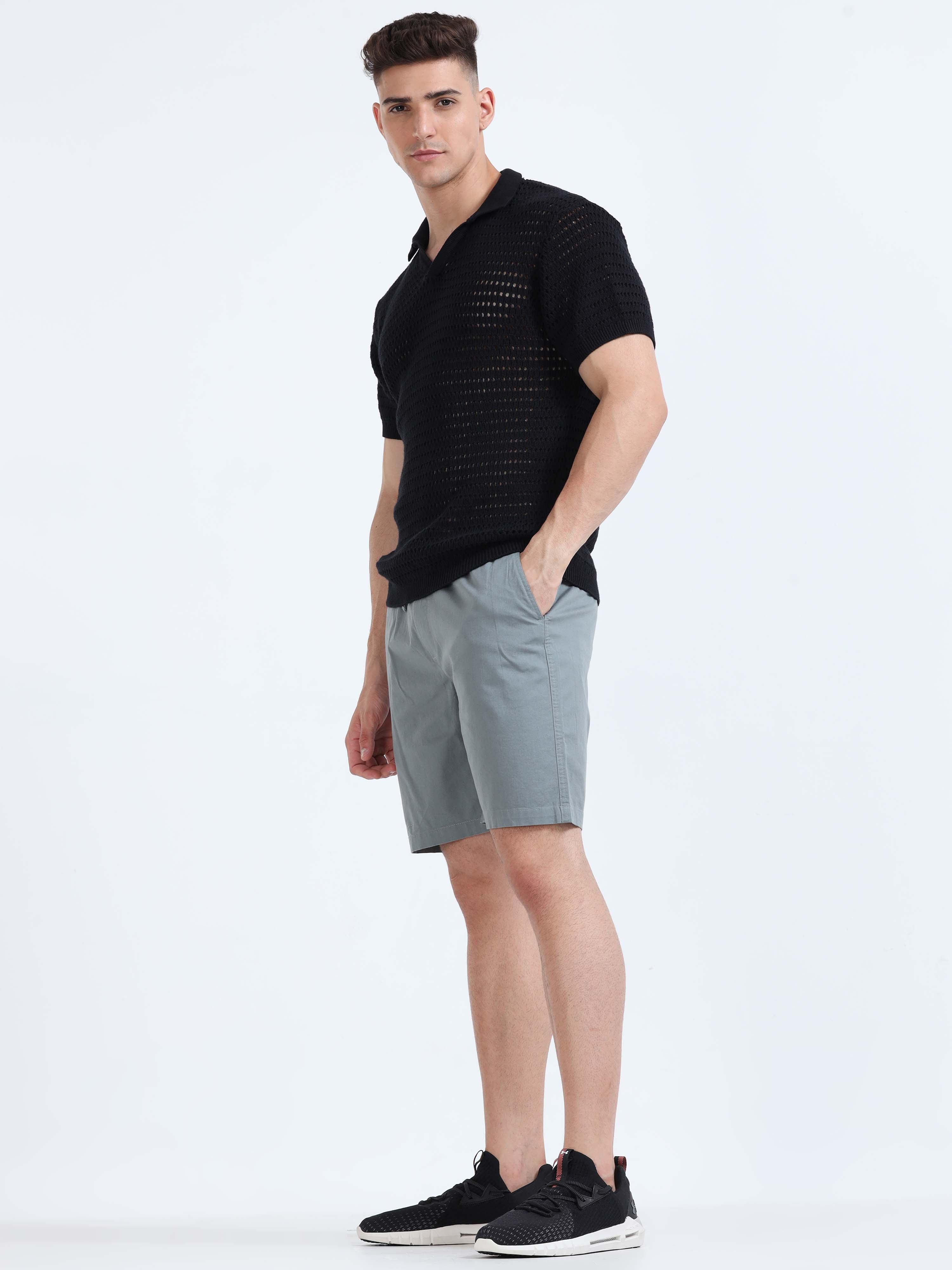Soft Cotton Grey Plain Shorts for Men