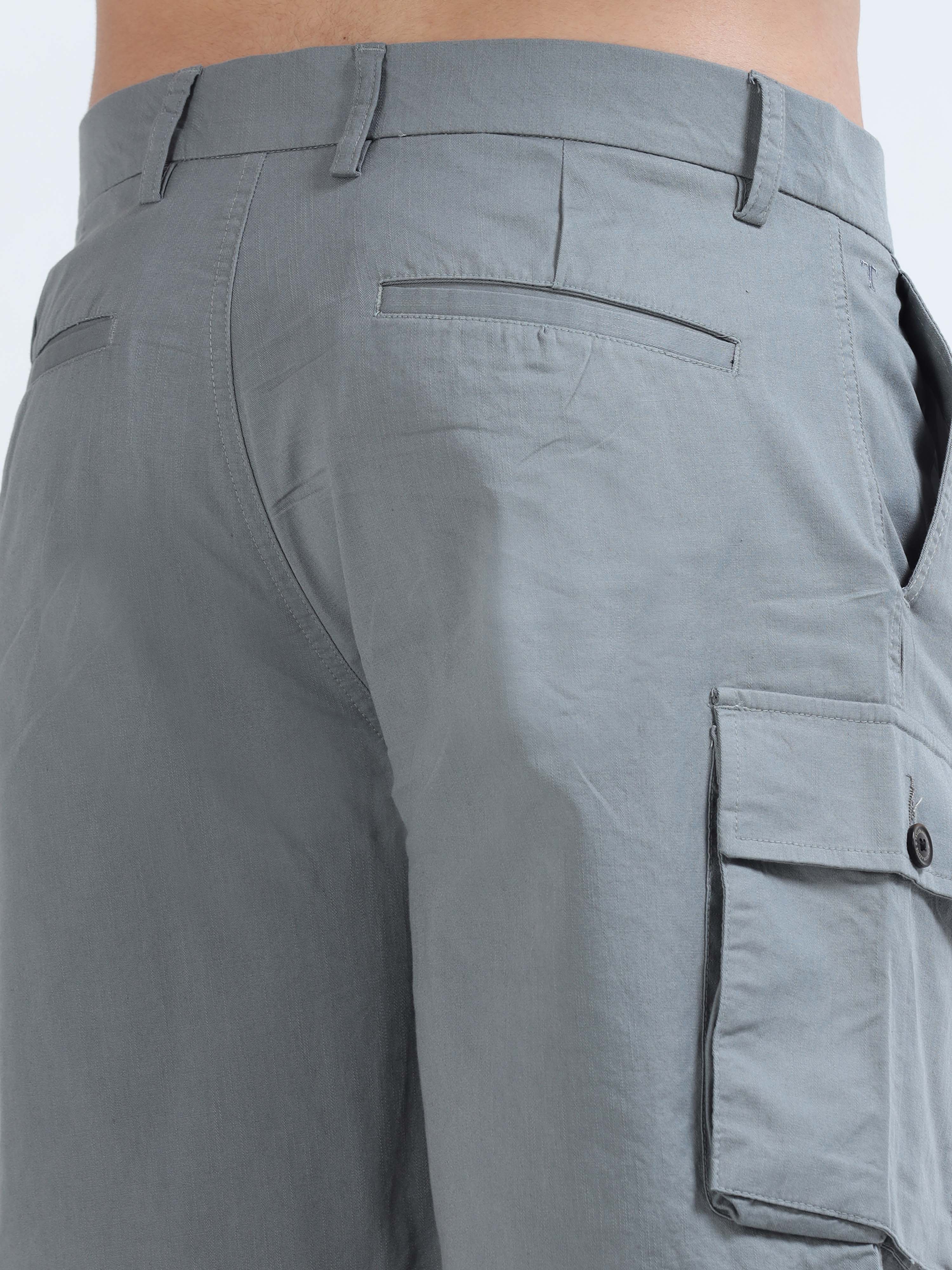 Soft Cotton Pleated Steel Grey Cargo Shorts