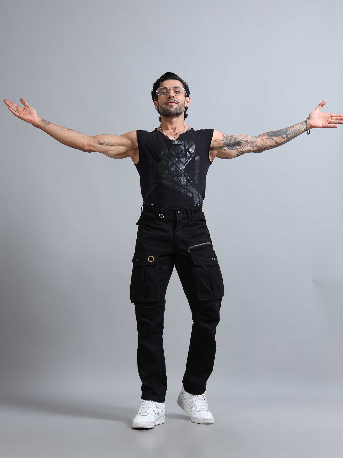 Black Cargo Pants for Men detail view - Aero Nord Cargo Pant by Italian Colony