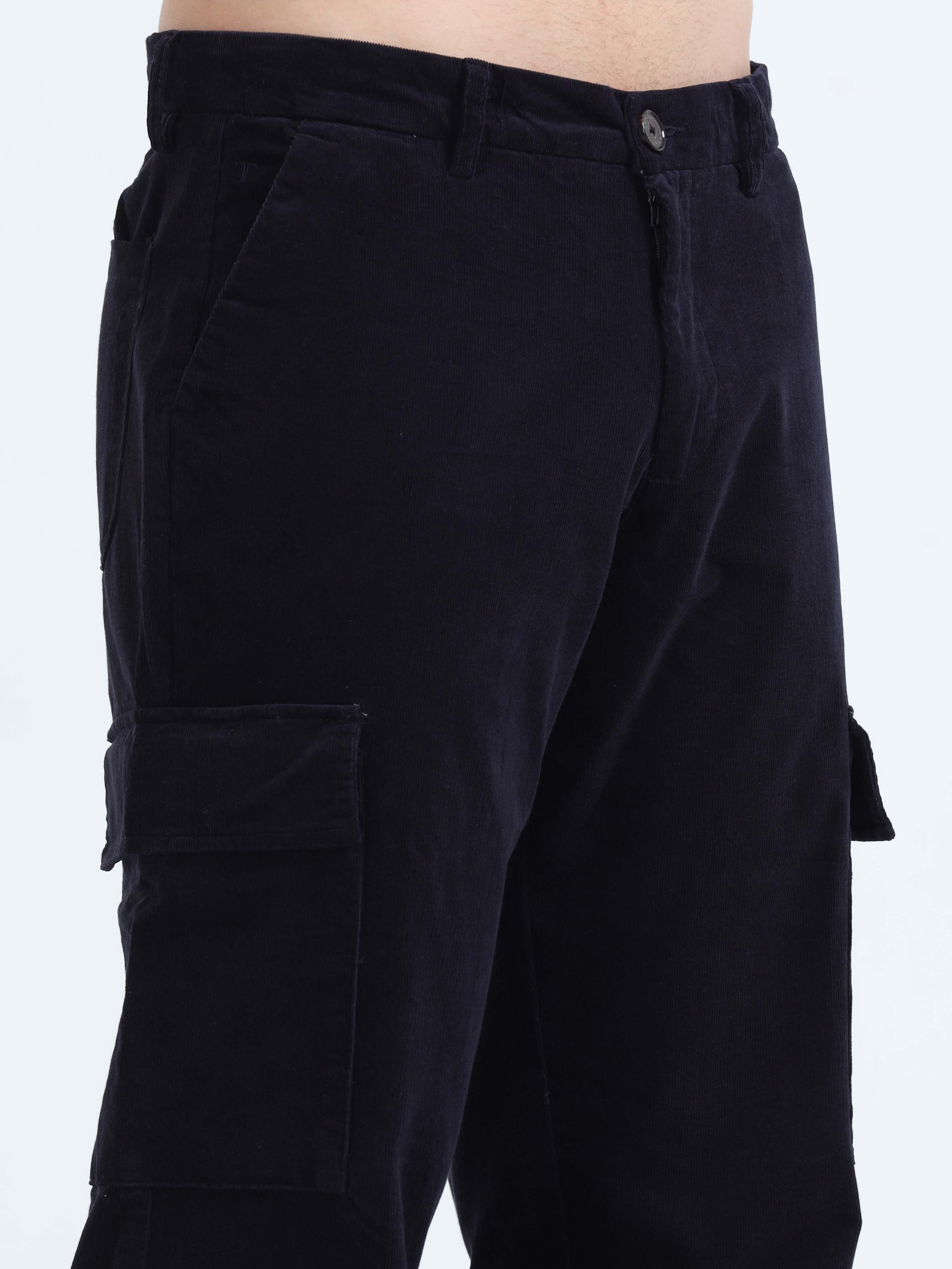 Soft Corduroy Navy Relaxed Cargo Pant