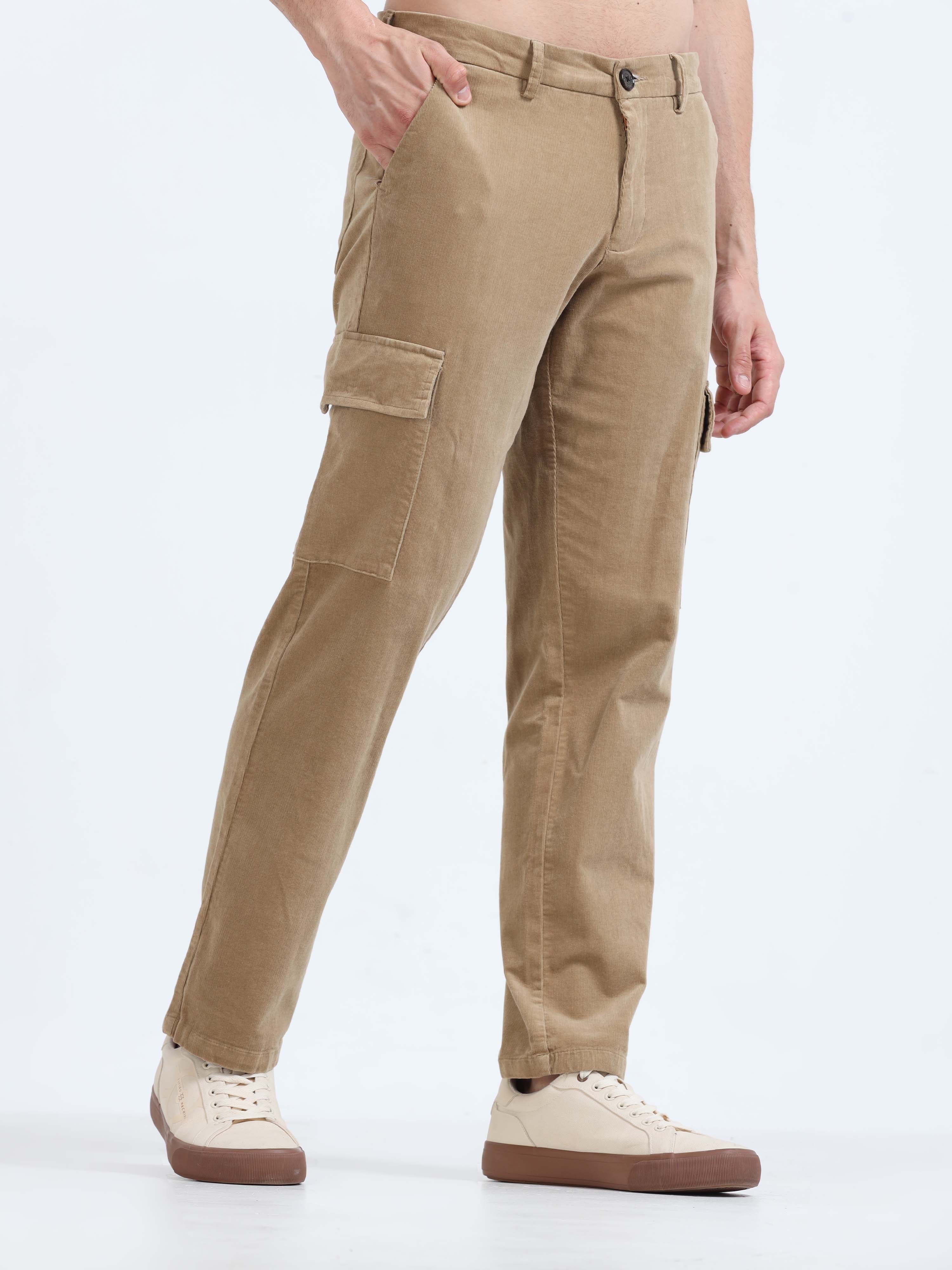 Soft Corduroy Beige Relaxed Cargo Pant