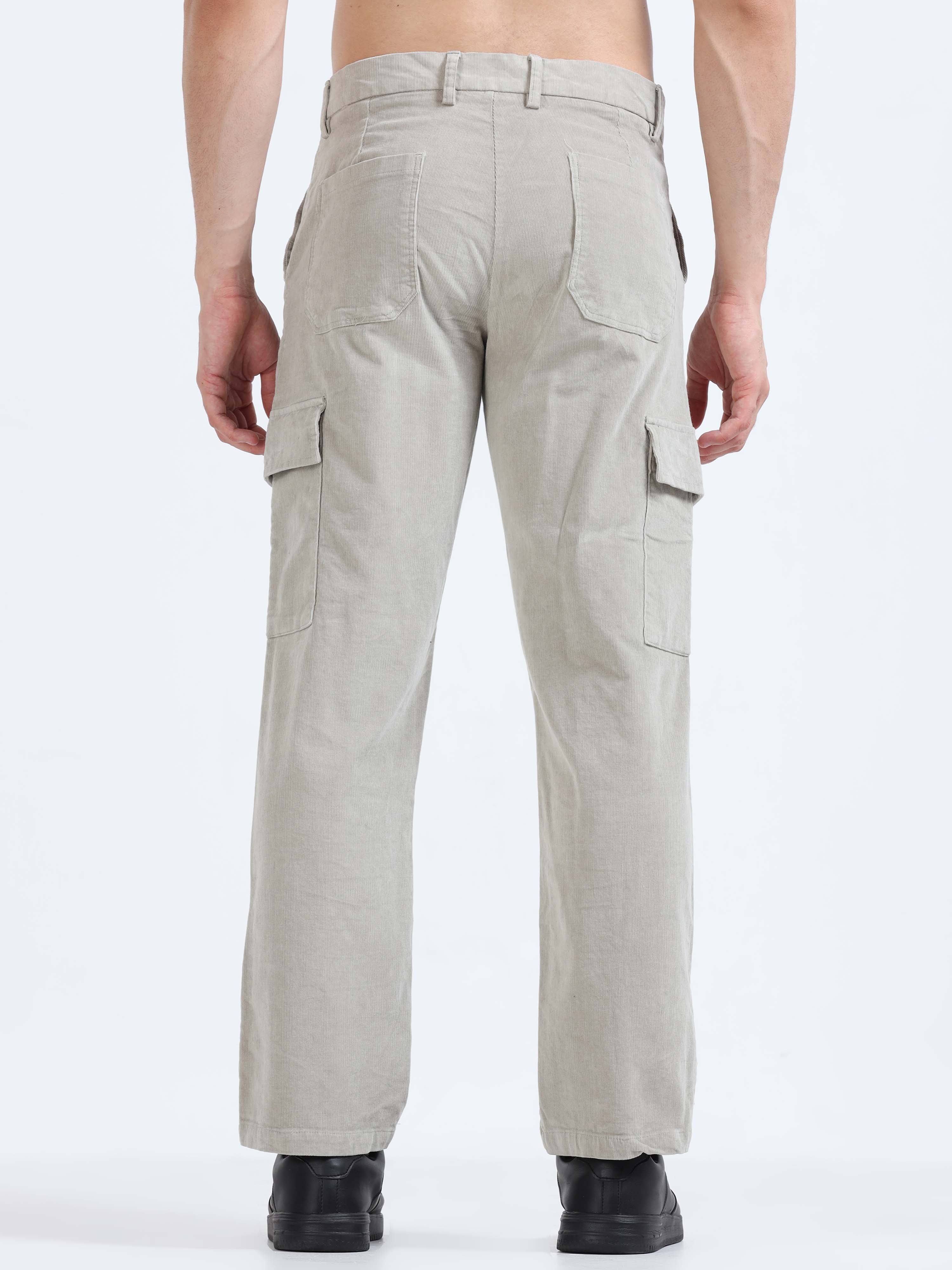 Soft Corduroy Light Grey Relaxed Cargo Pant
