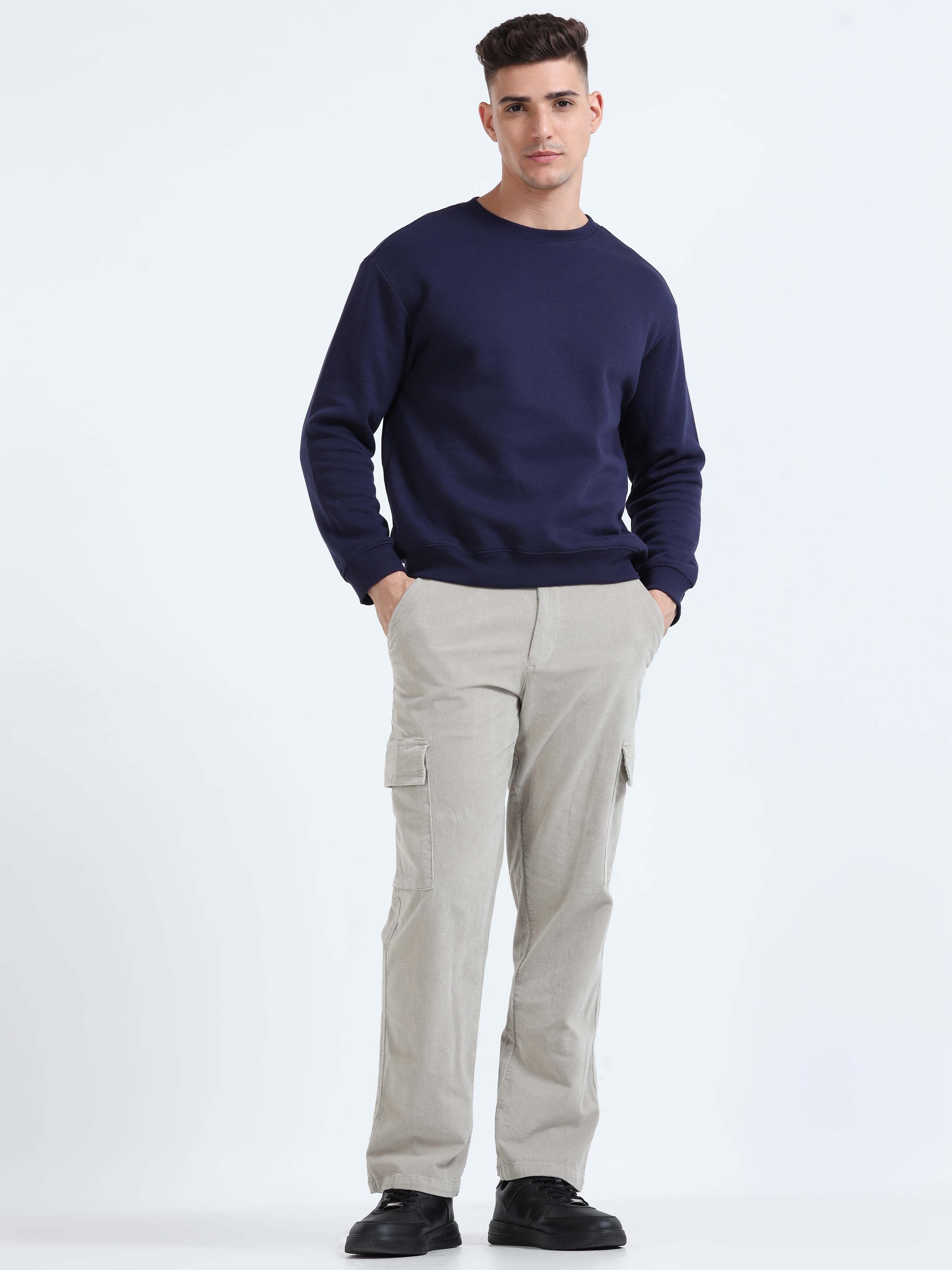 Soft Corduroy Light Grey Relaxed Cargo Pant