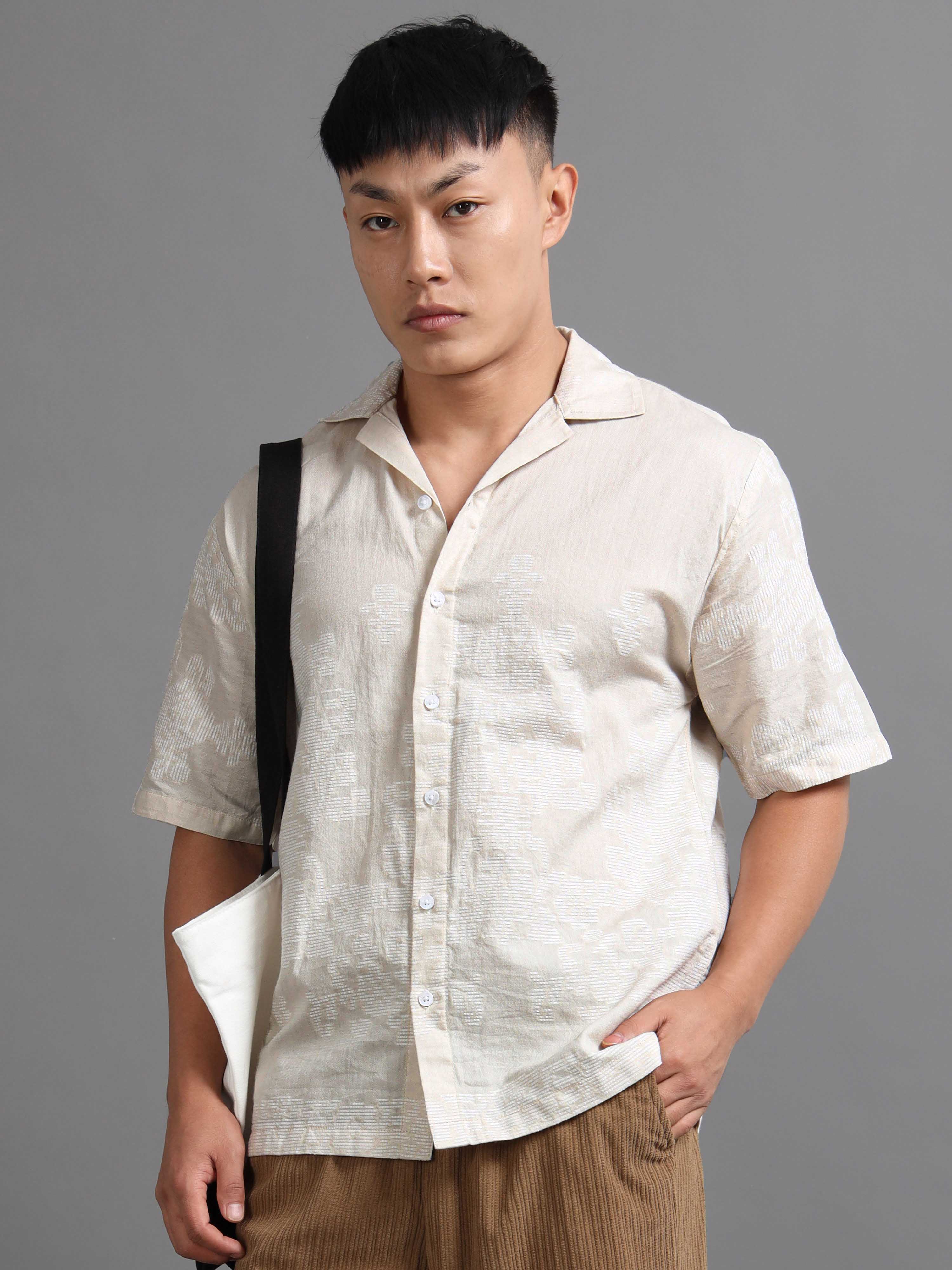 Silken Grid Shirt In Cream