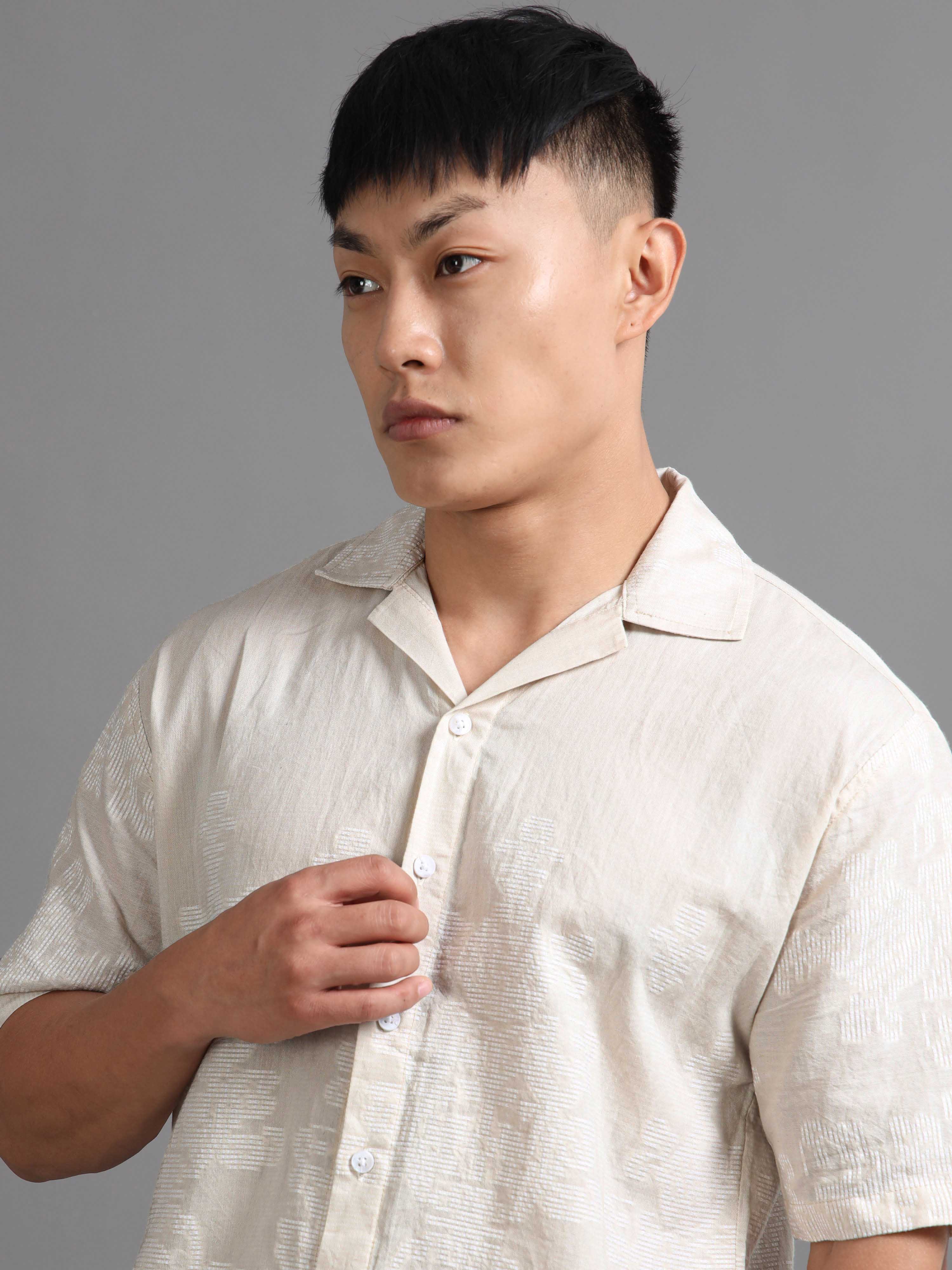 Silken Grid Shirt In Cream