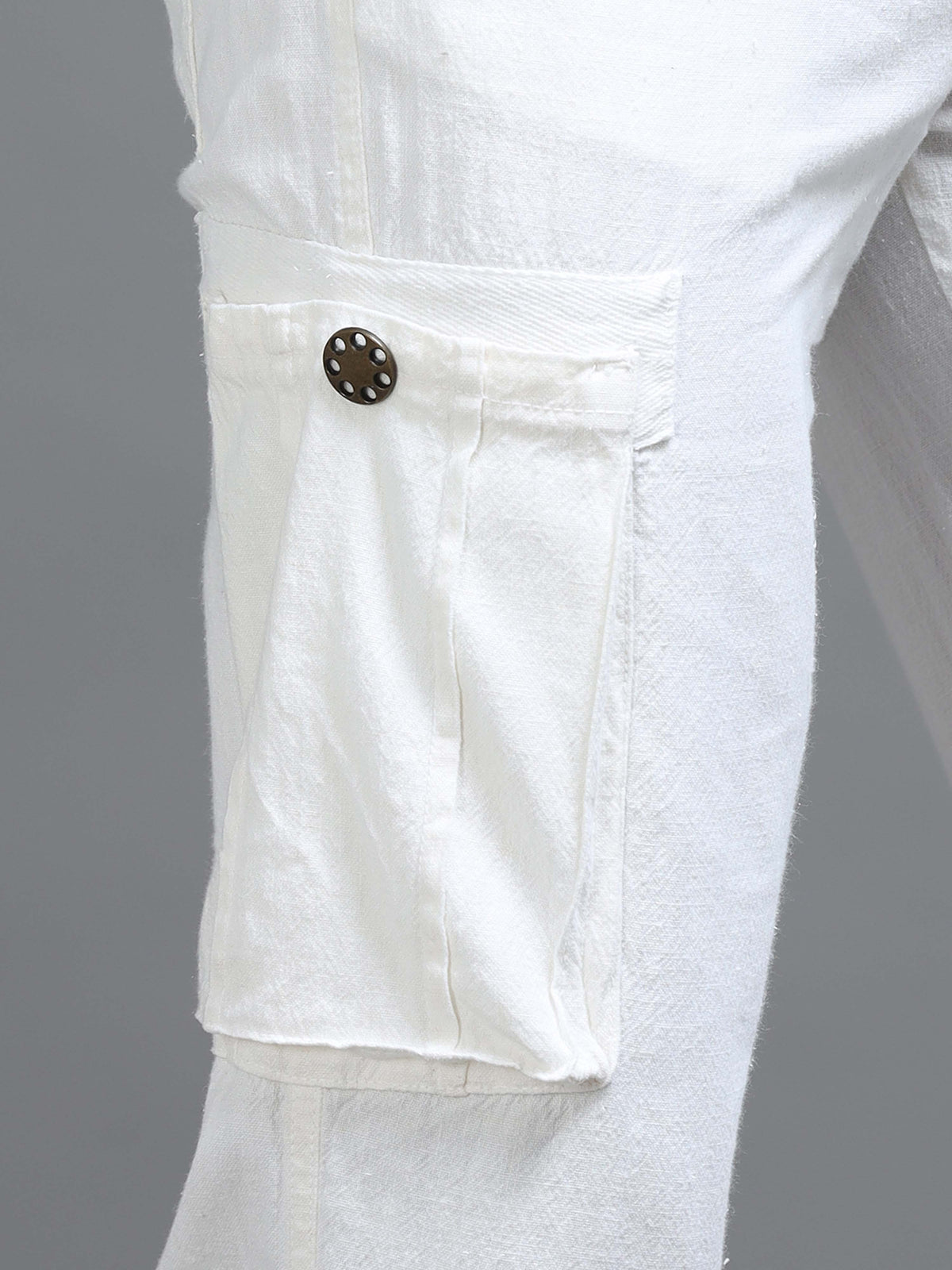 White Linen Cargo Pants for Men detail view - Portofino Linen Pant by Italian Colony