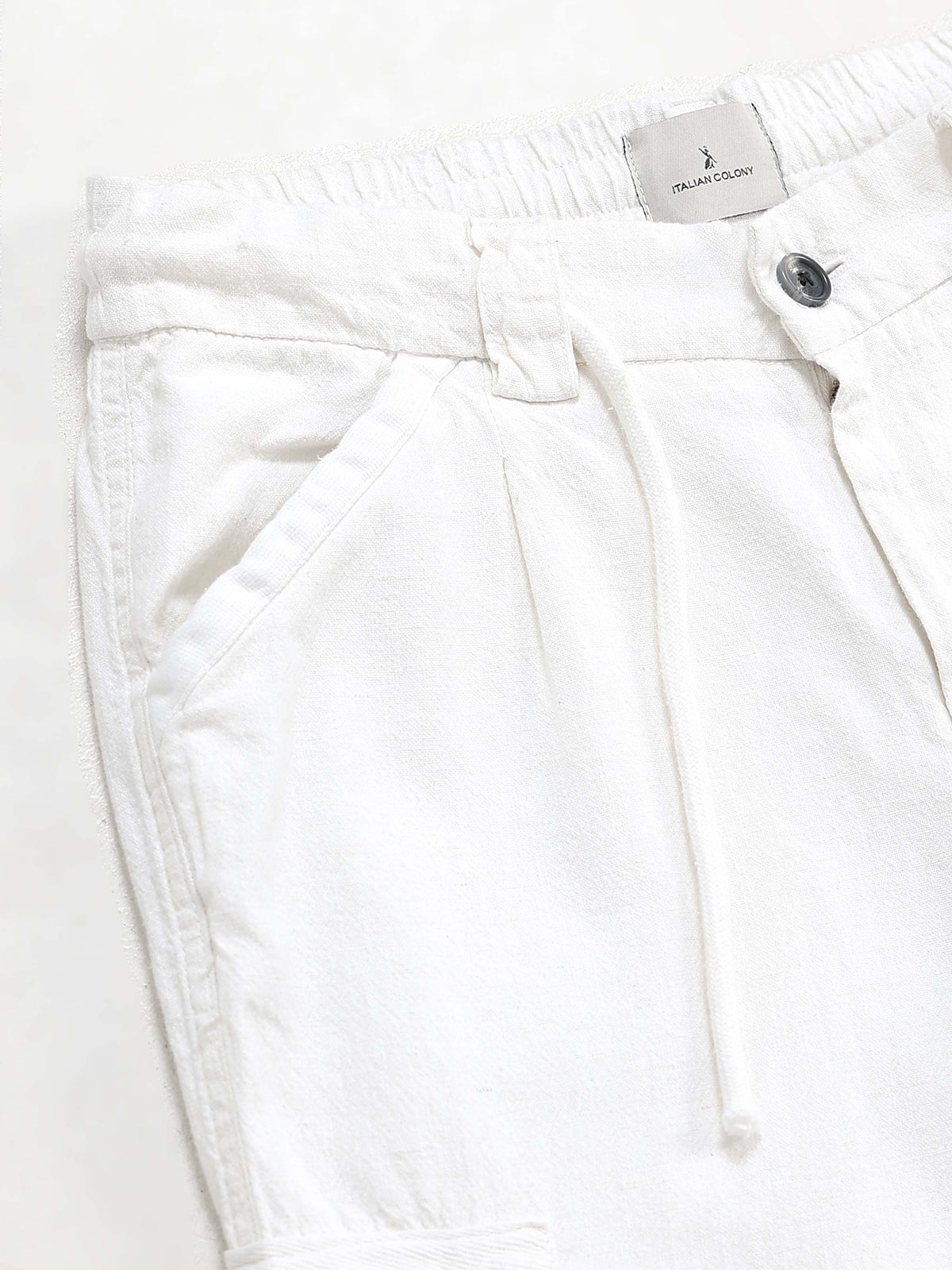 White Linen Cargo Pants for Men detail view - Portofino Linen Pant by Italian Colony