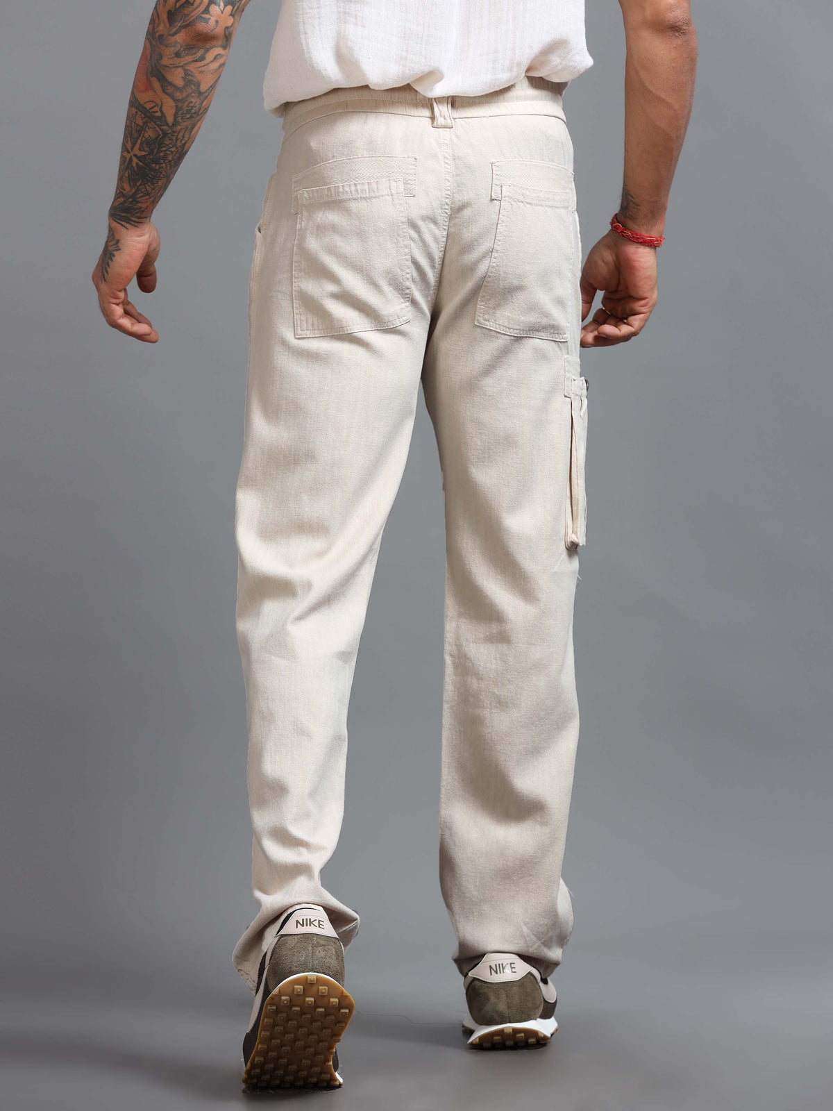 Cream Linen Cargo Pants for Men detail view - Portofino Linen Pant by Italian Colony