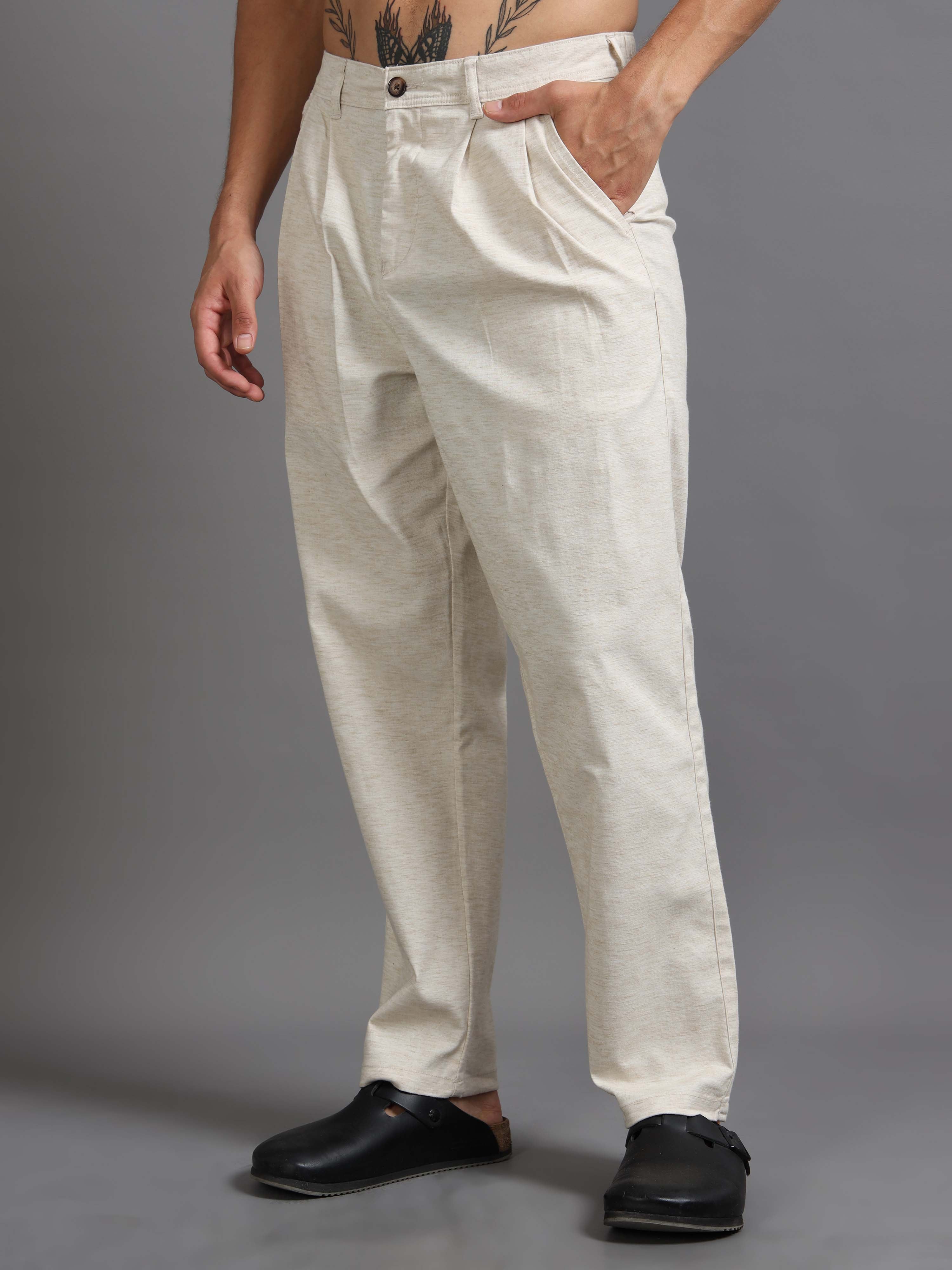 Versatile Pleated Trouser In Cream Online - Trouser For Men