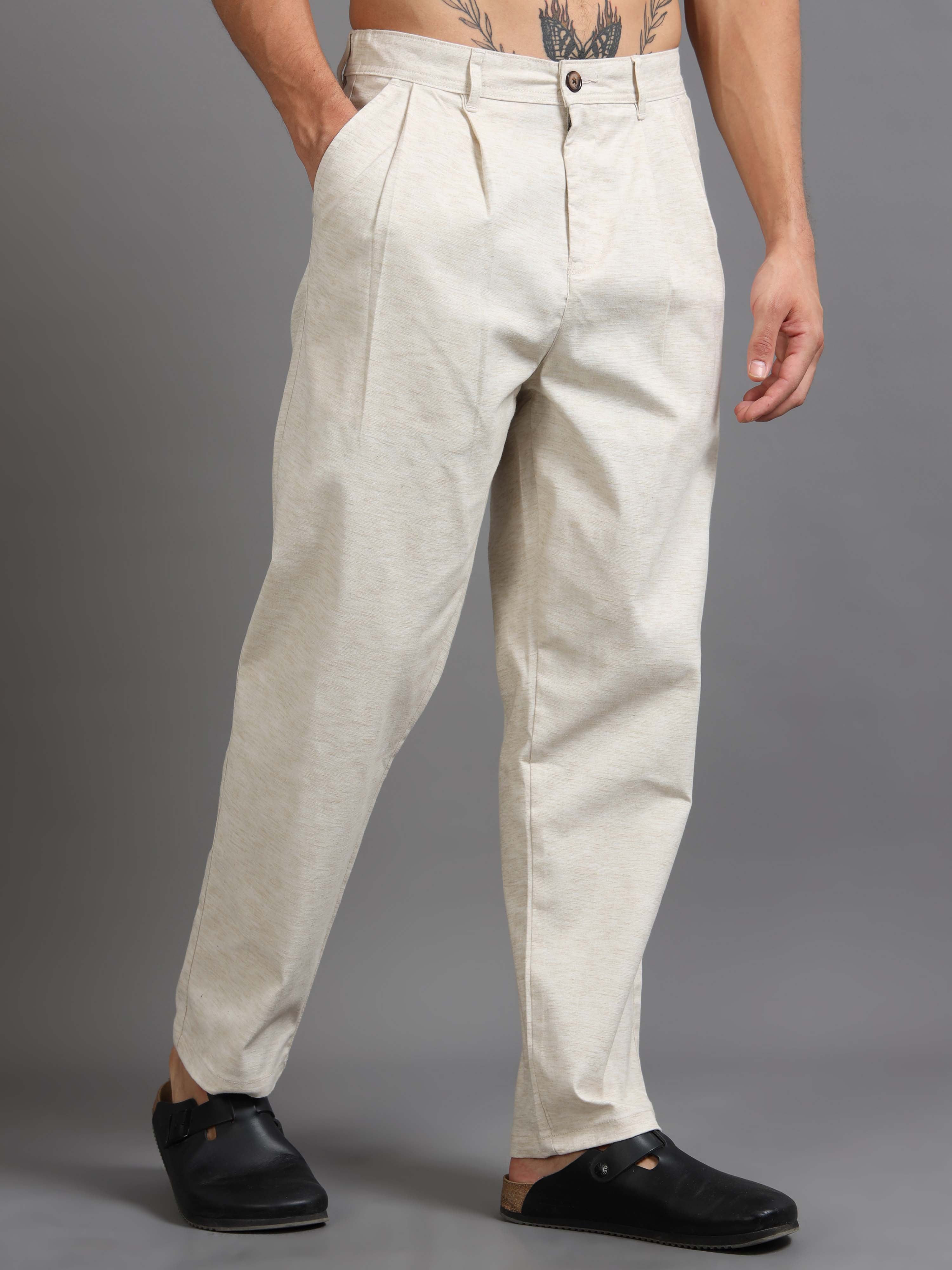 Versatile Pleated Trouser In Cream Online - Trouser For Men