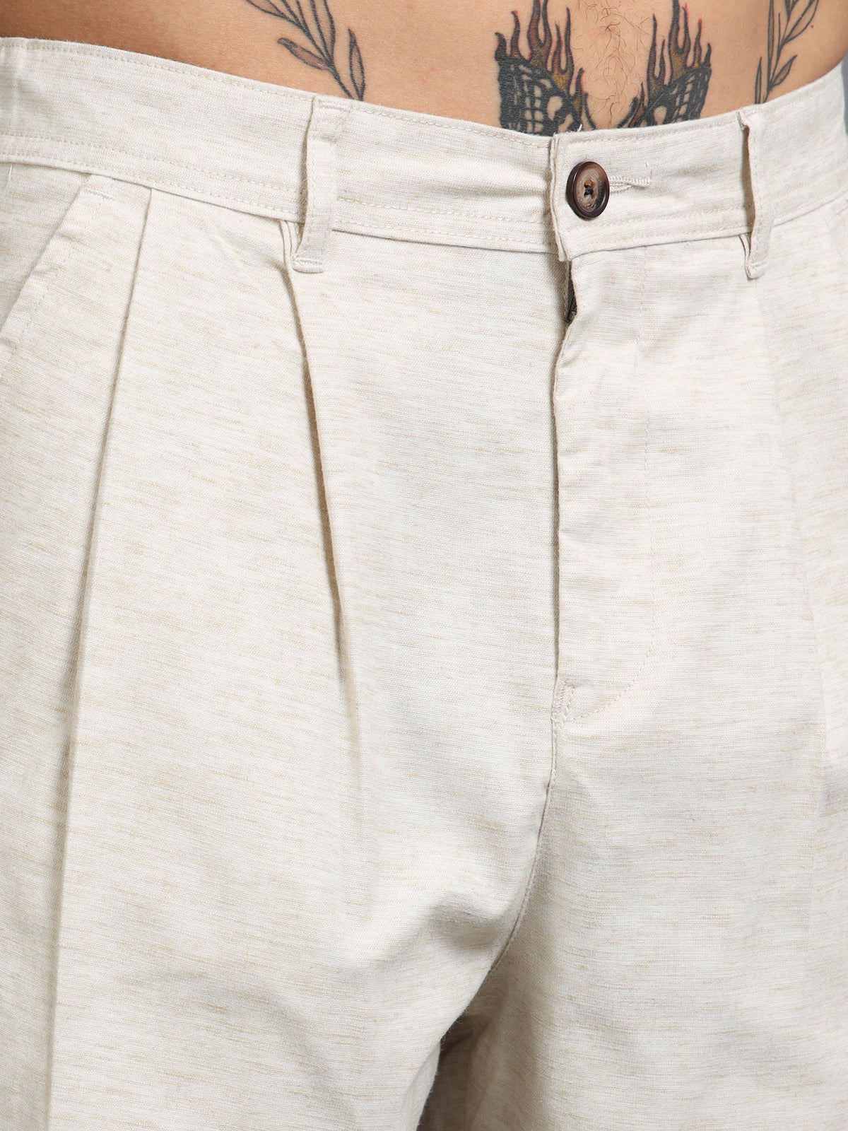 Versatile Pleated Trouser In Cream Online - Trouser For Men