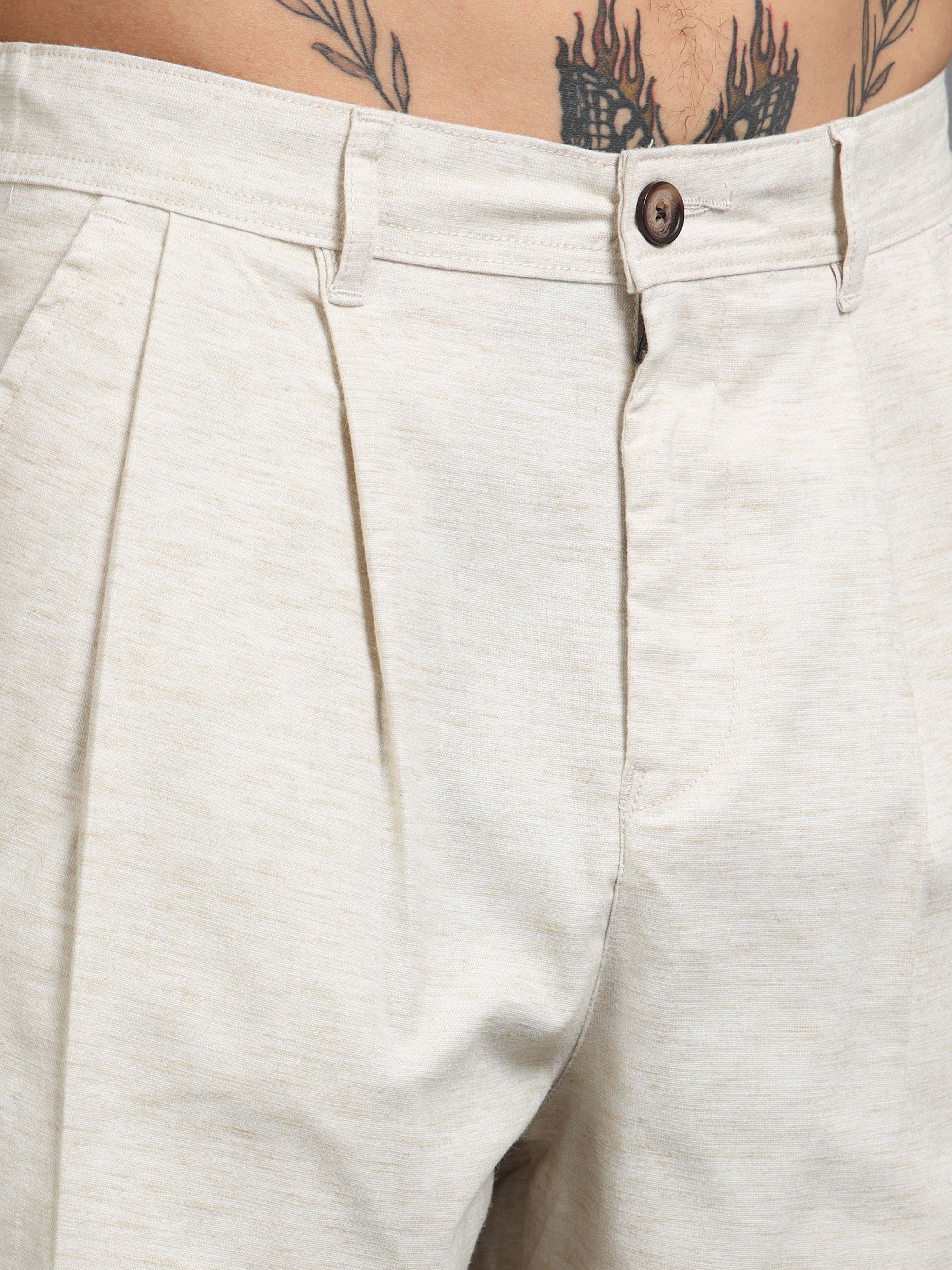 Versatile Pleated Trouser In Cream Online - Trouser For Men