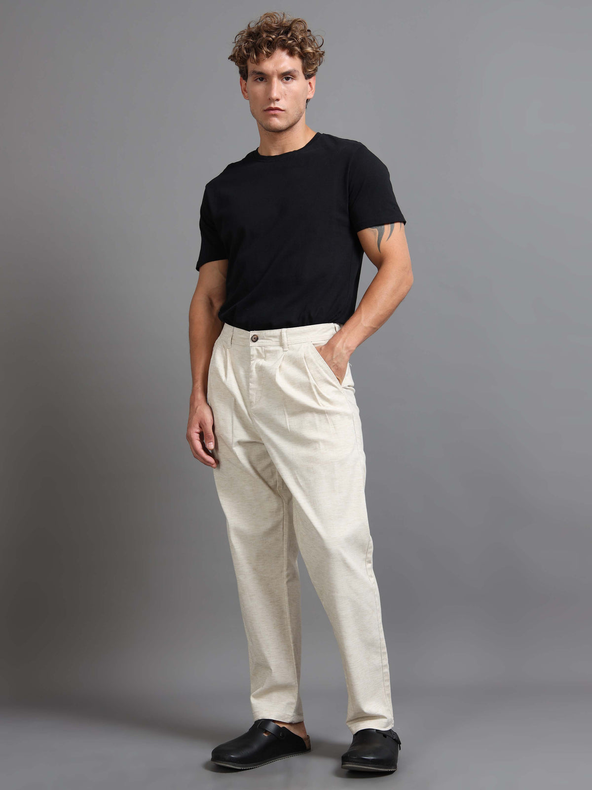 Versatile Pleated Trouser In Cream Online - Trouser For Men