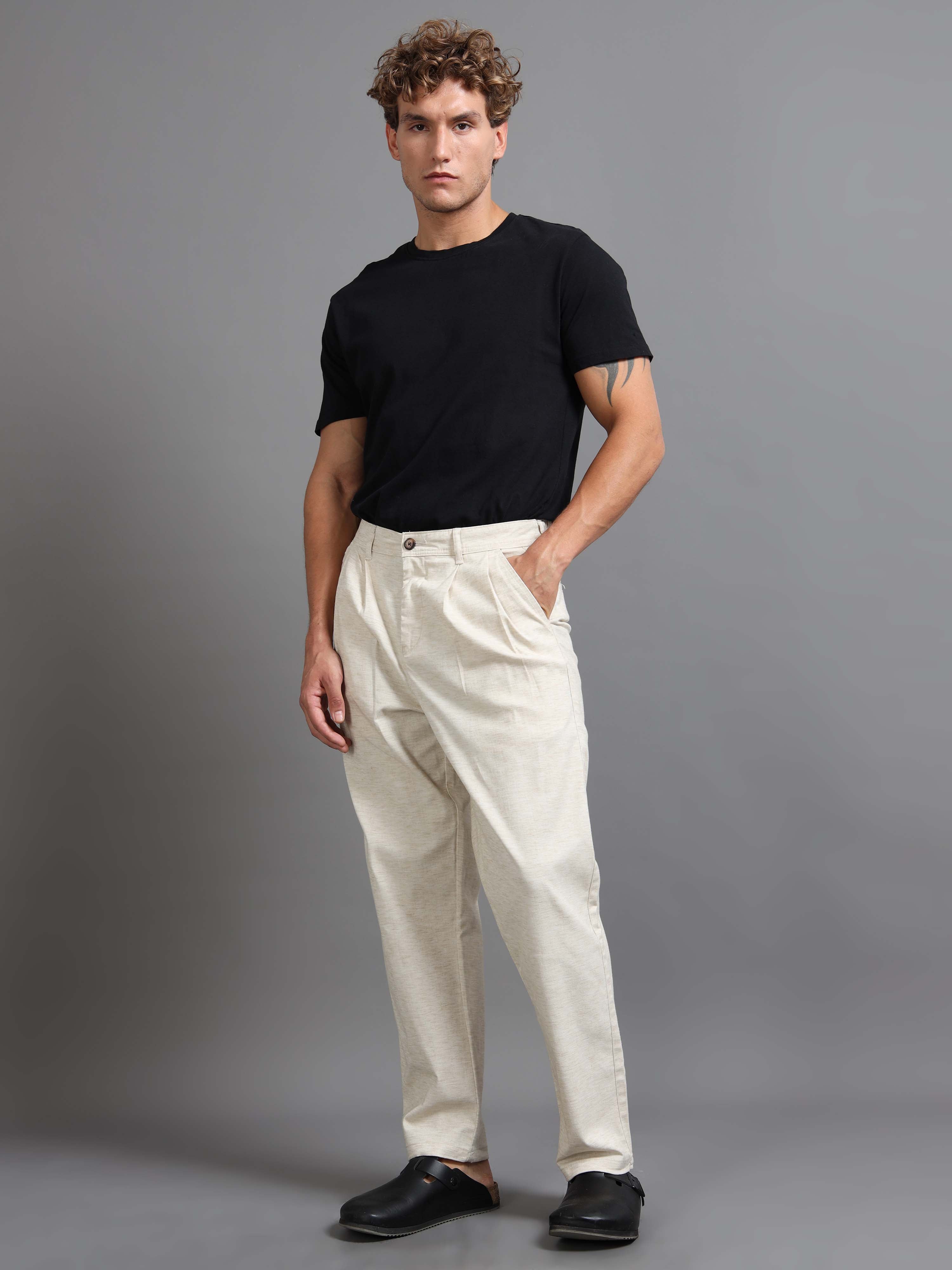 Versatile Pleated Trouser In Cream Online - Trouser For Men