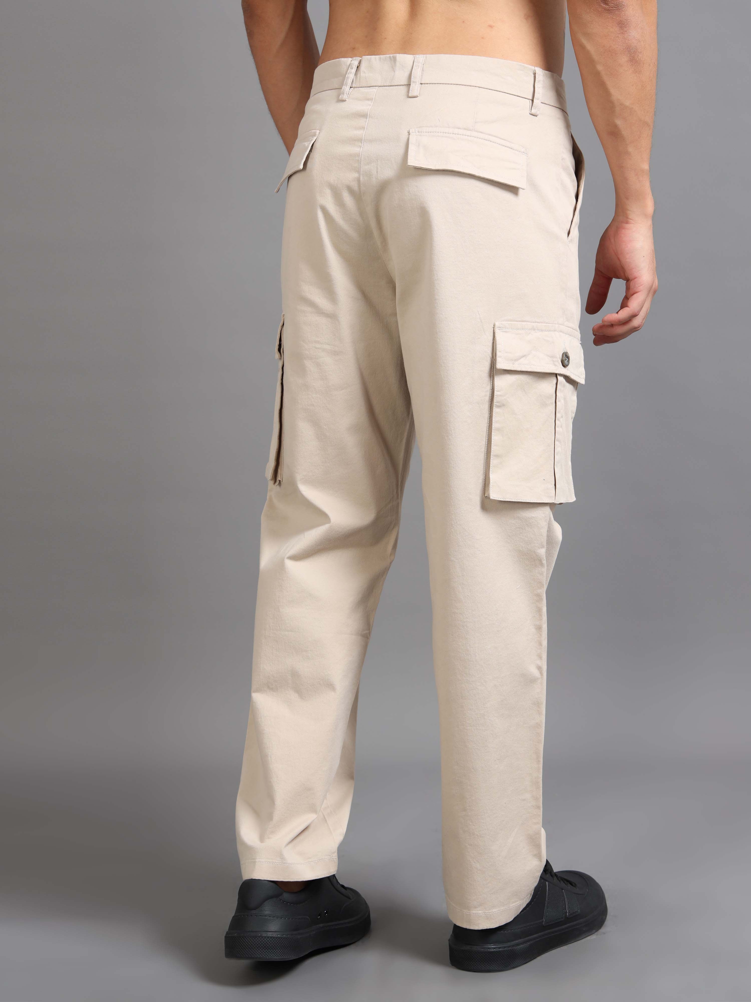 Finest Twill Baggy Fit Cargo In Cream - Mens Cargo Trousers