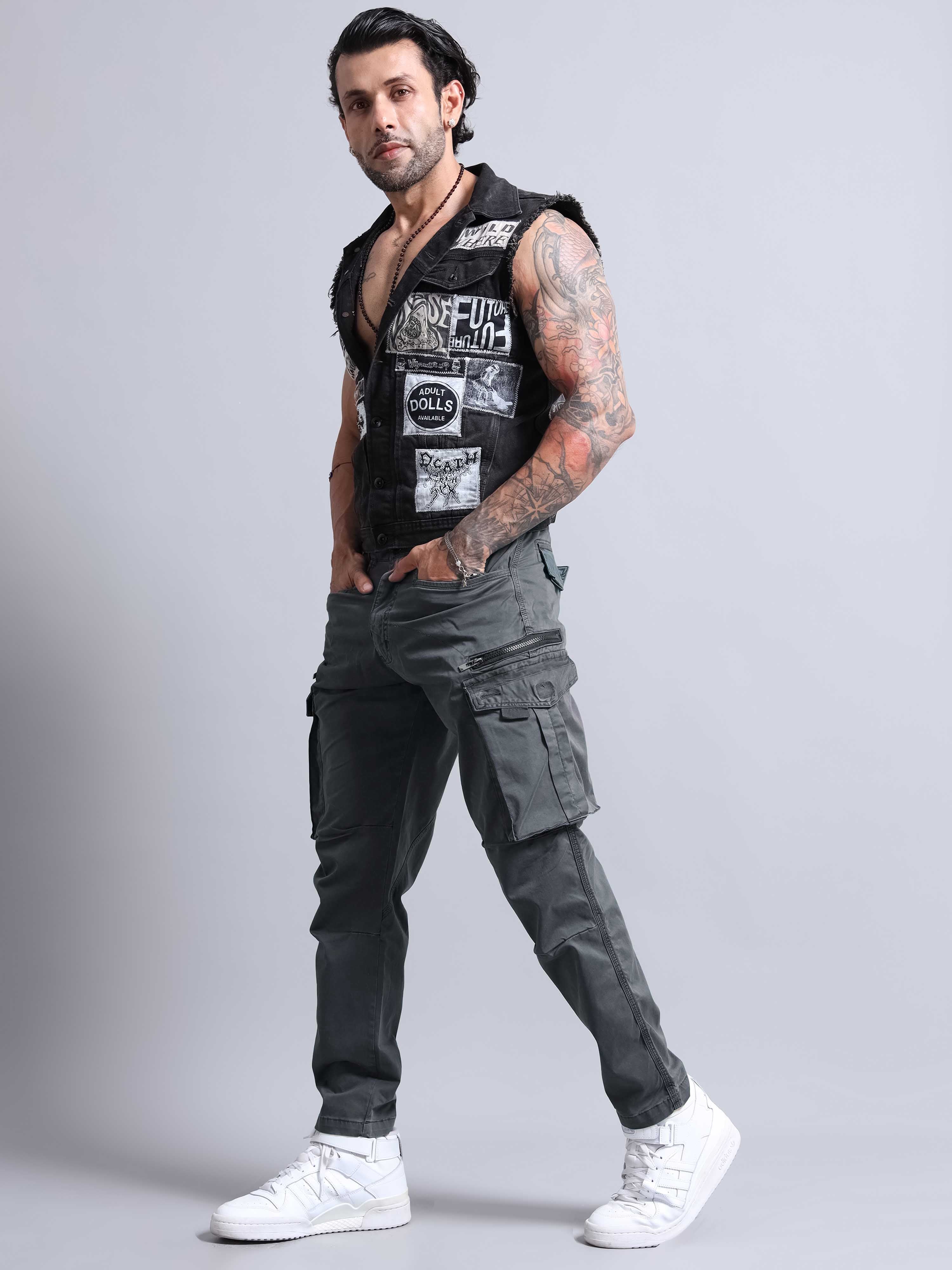 Rugged Zip Cargo Pants In Ash Blue