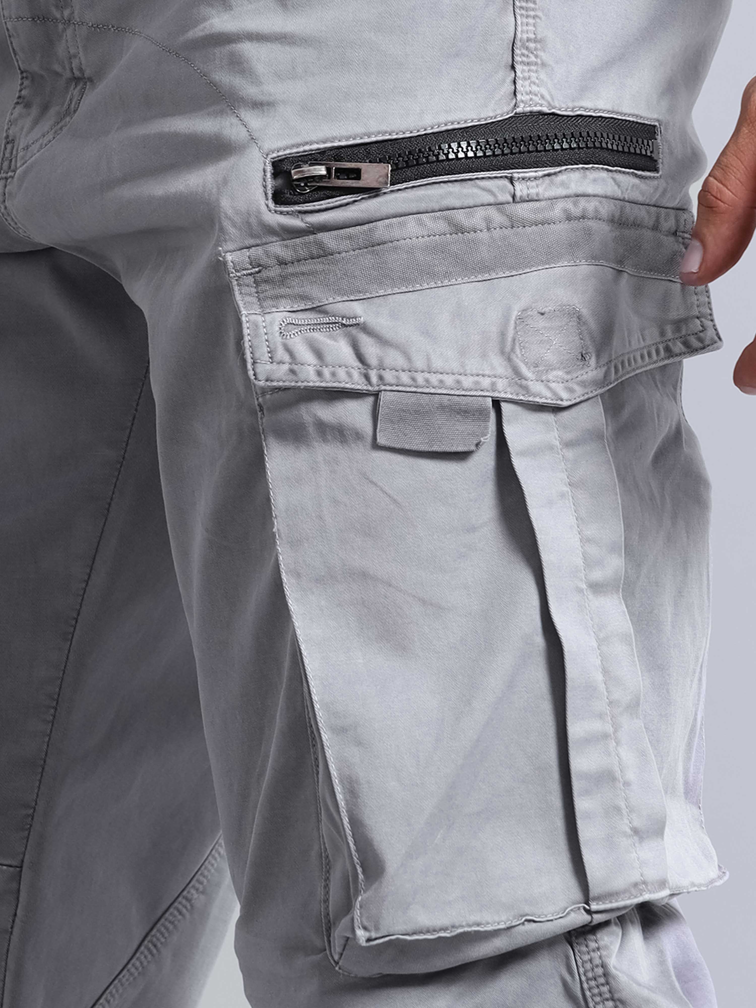 Rugged Zip Cargo Pants In Grey
