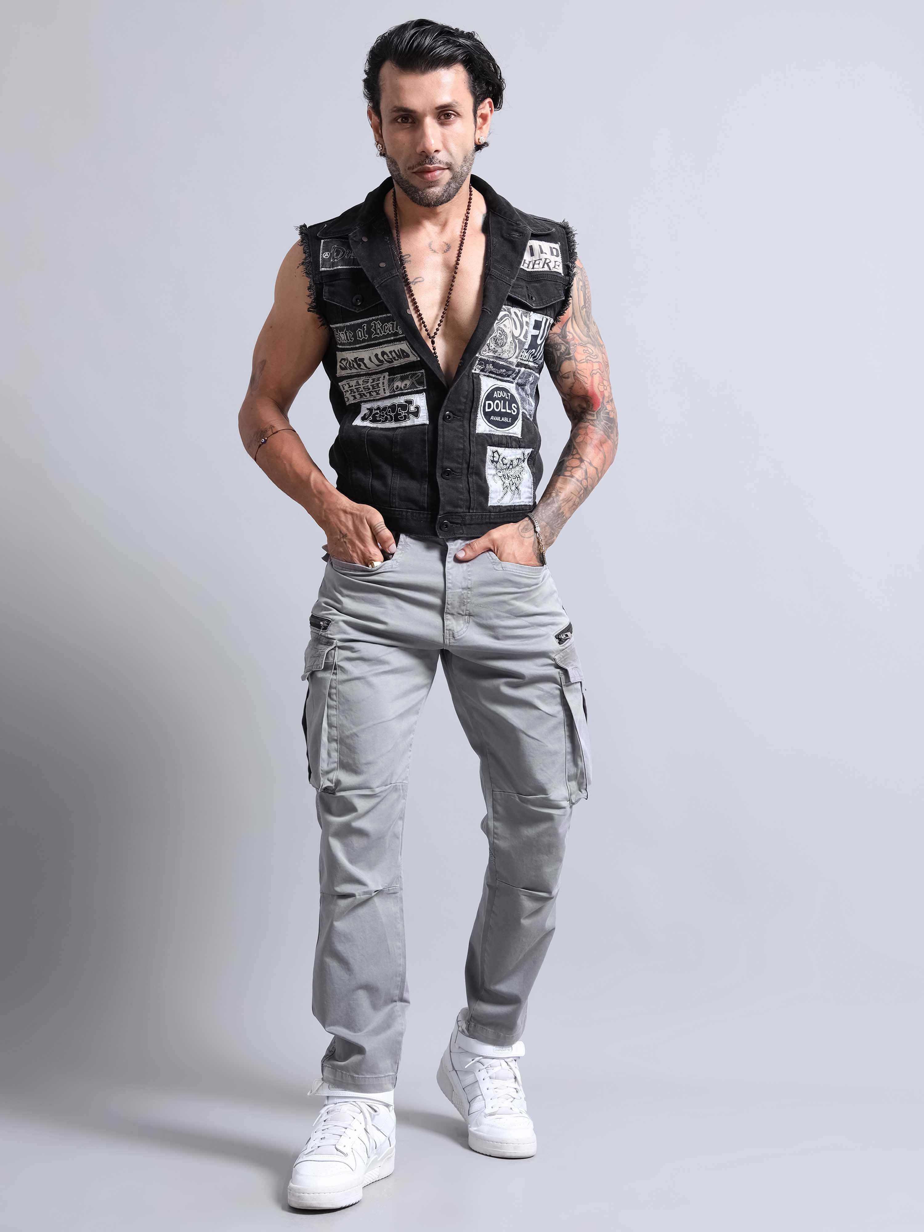 Rugged Zip Cargo Pants In Grey