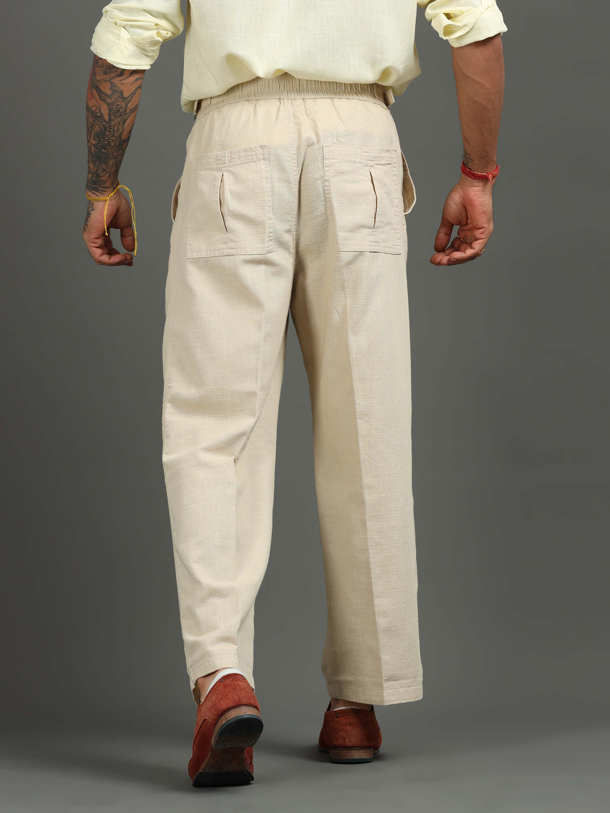 Beige Linen Trousers for Men detail view - Huntington Relaxed Trouser by Italian Colony