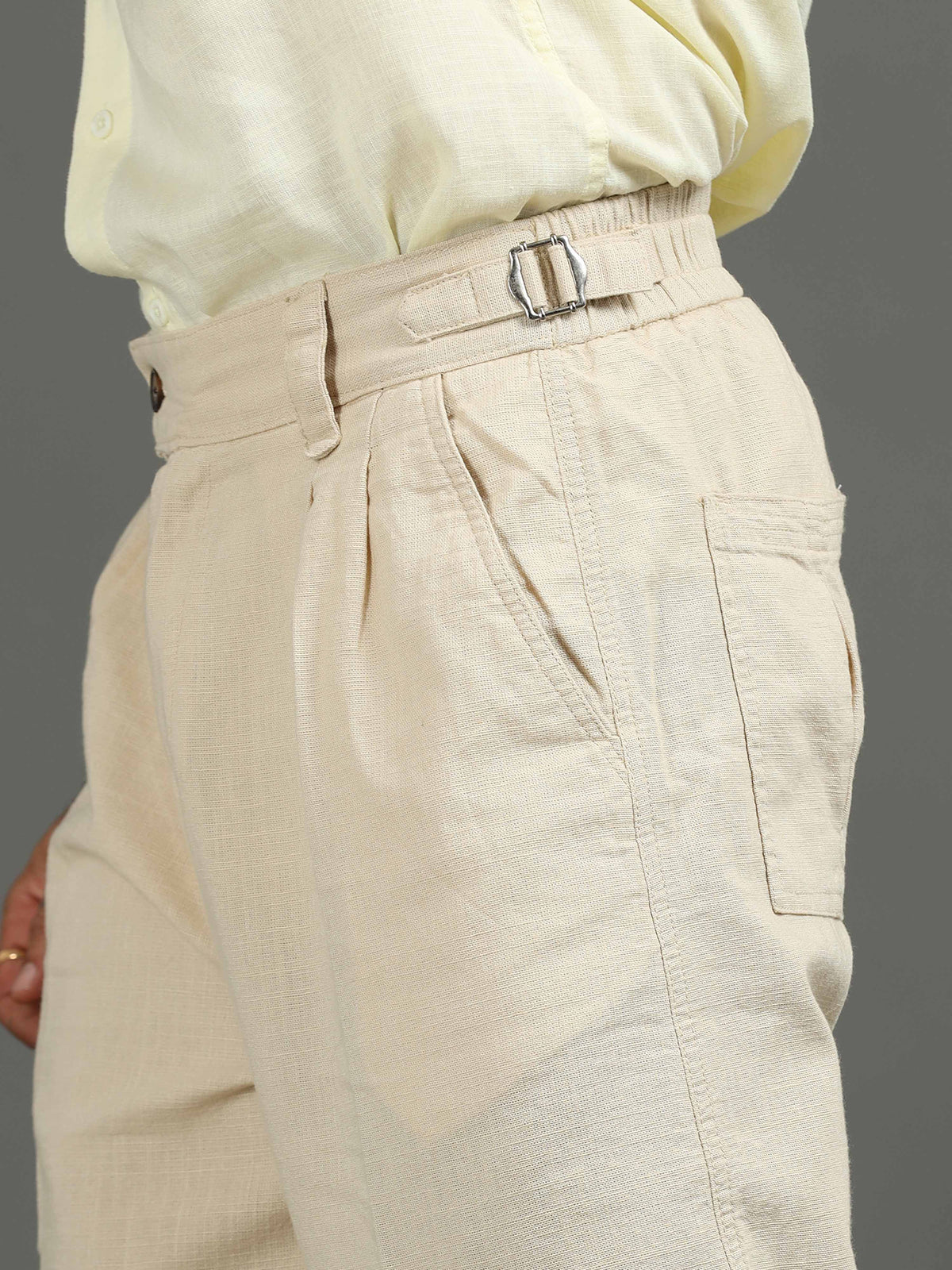 Beige Linen Trousers for Men detail view - Huntington Relaxed Trouser by Italian Colony