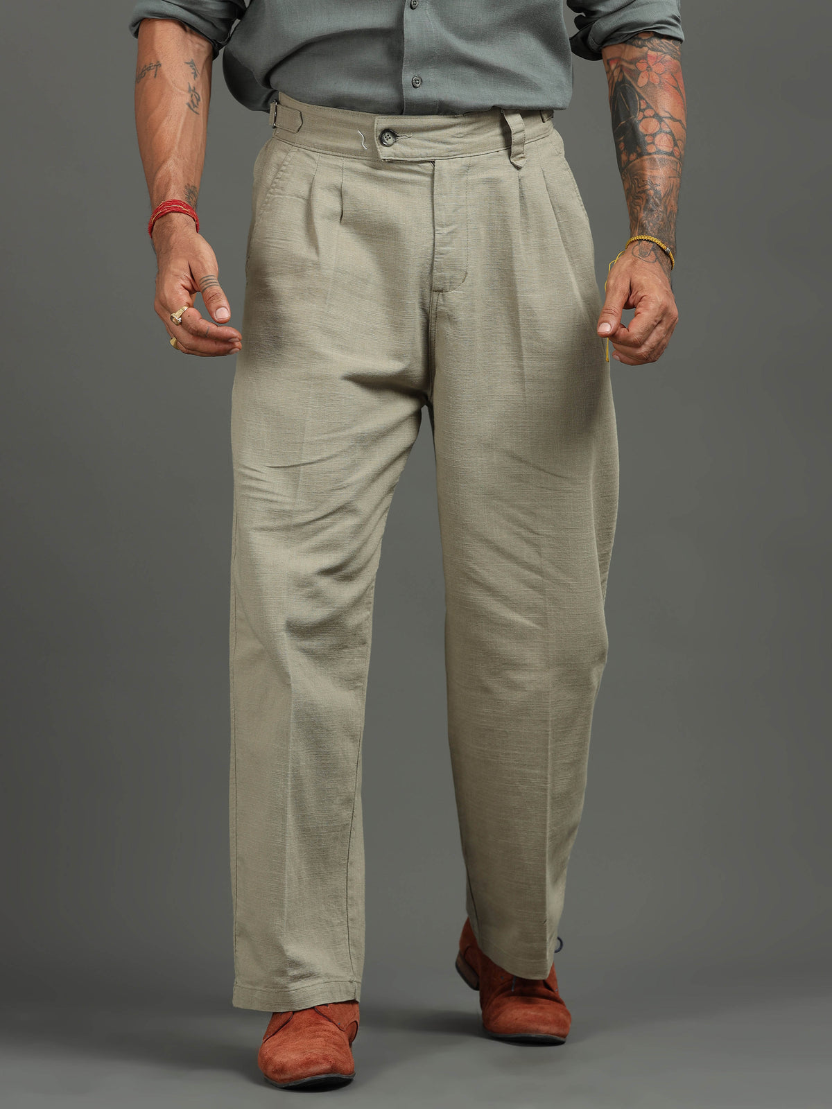 Pistachio Linen Trousers for Men front view - Huntington Relaxed Trouser by Italian Colony