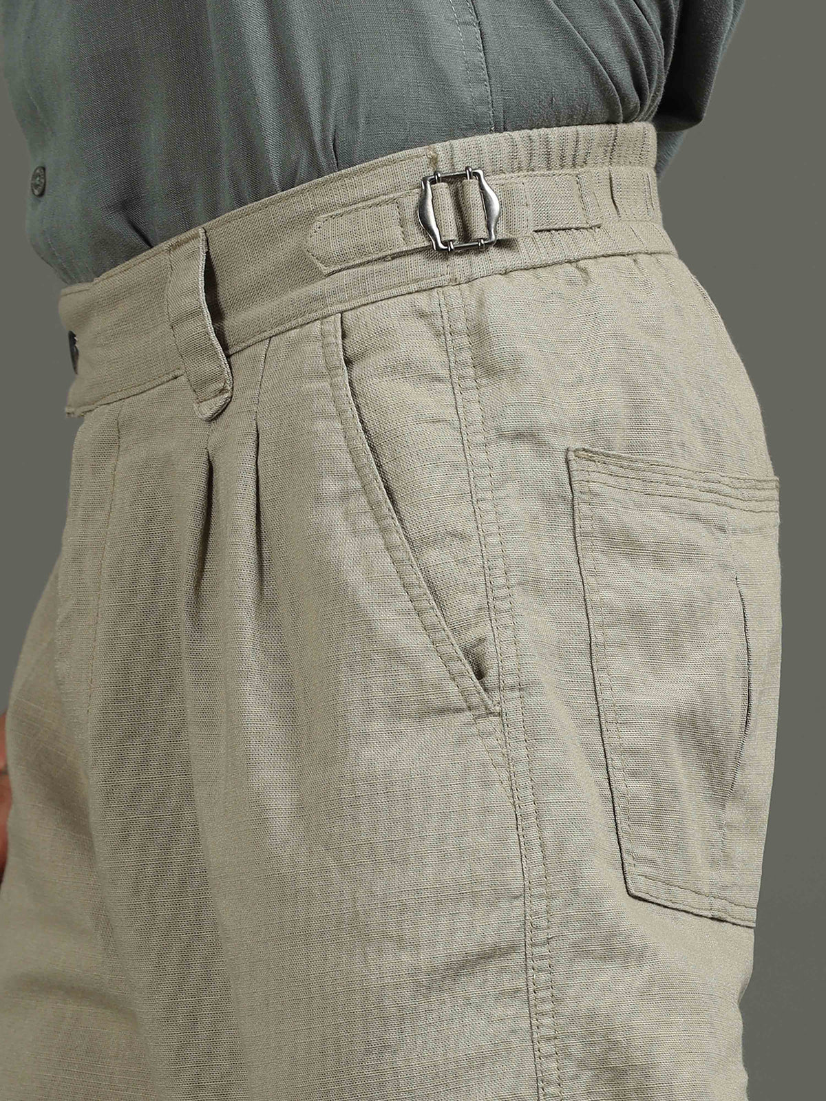Pistachio Linen Trousers for Men detail view - Huntington Relaxed Trouser by Italian Colony