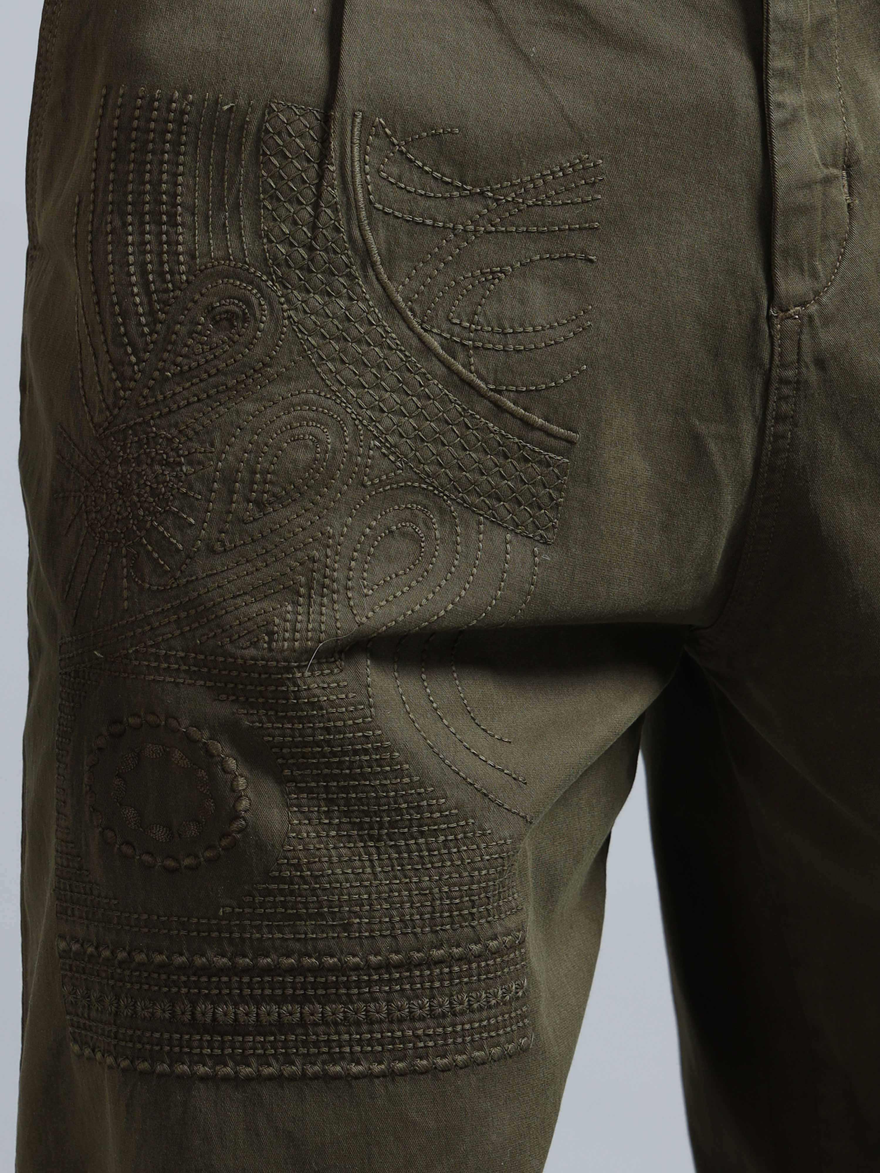 Battalion Embroidered Trouser In Olive