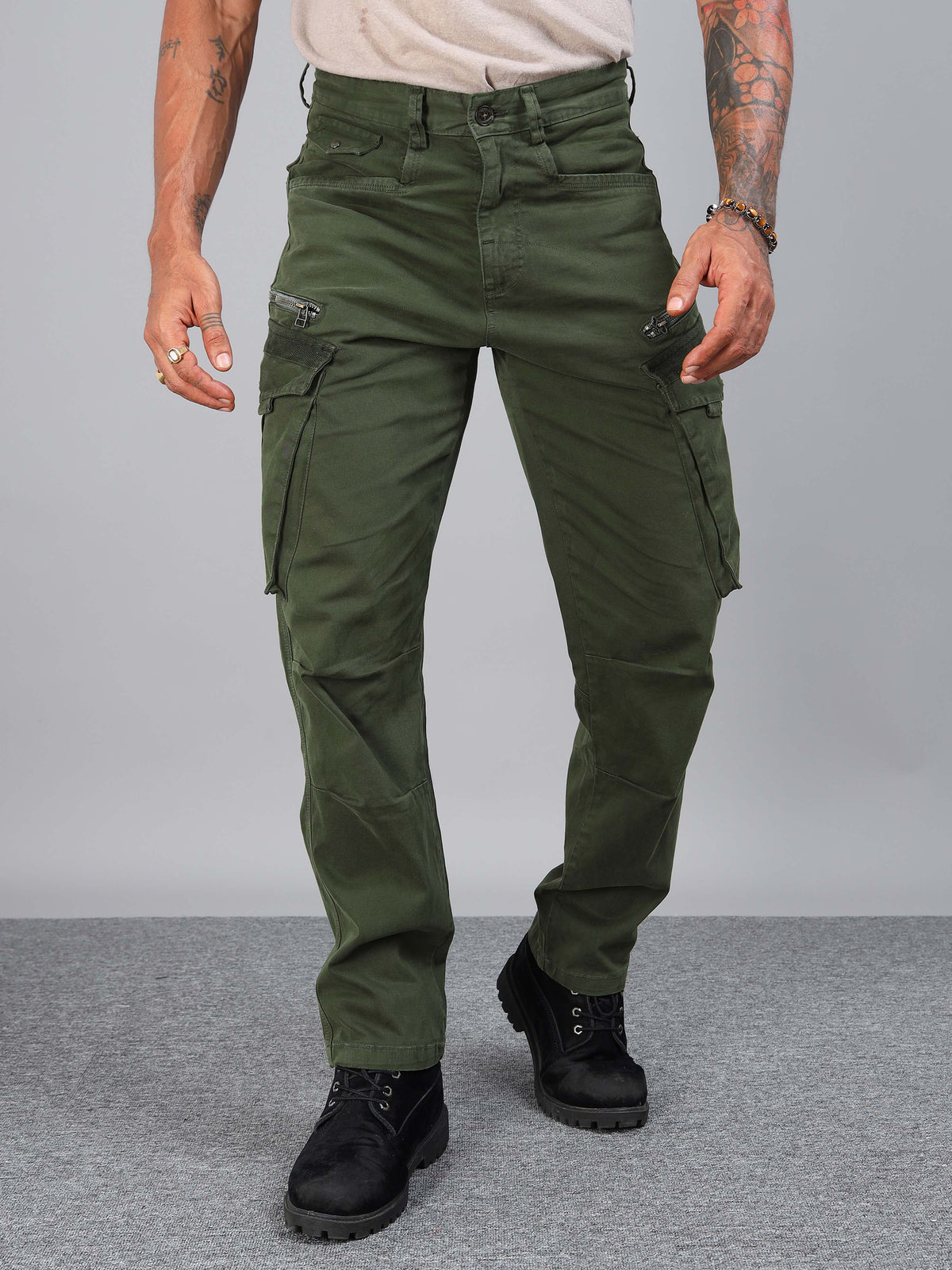 Rugged Zip Cargo Pants In Olive