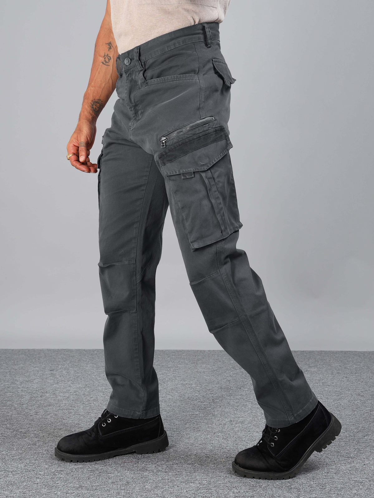 Rugged Zip Cargo Pants In Ash Blue