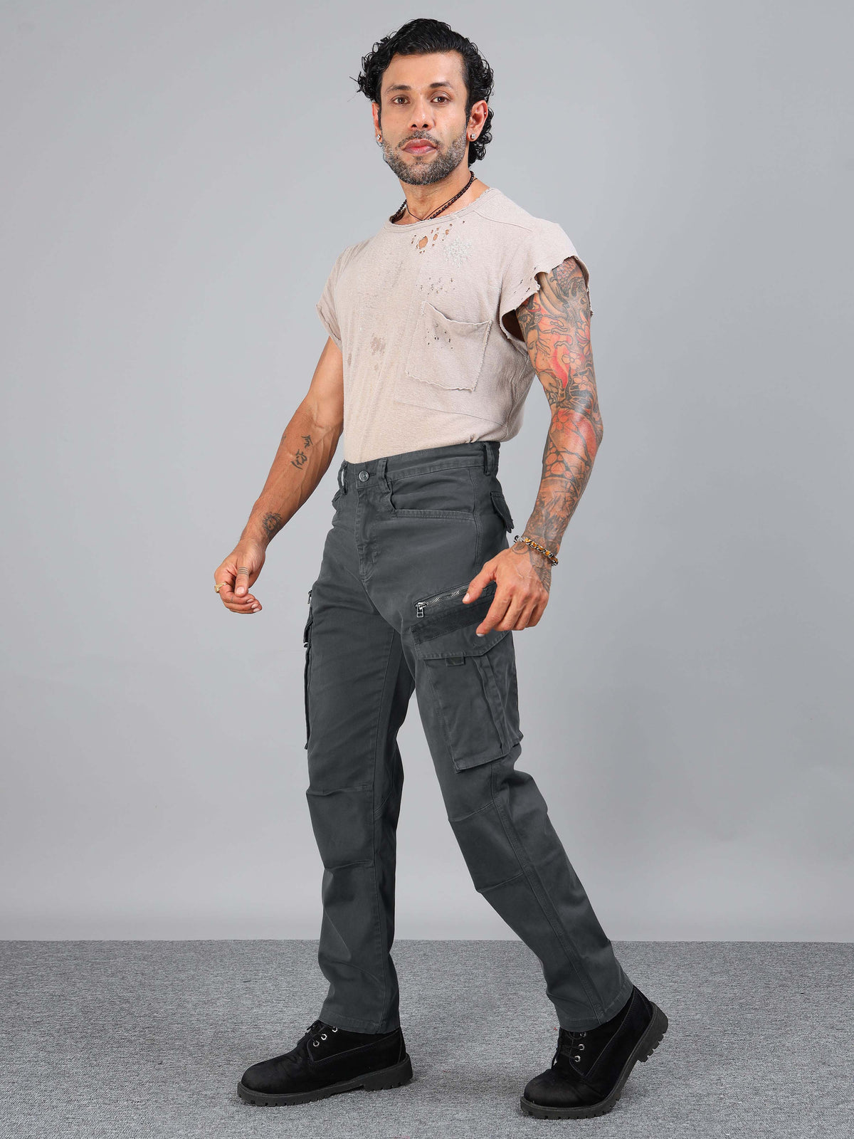 Rugged Zip Cargo Pants In Ash Blue