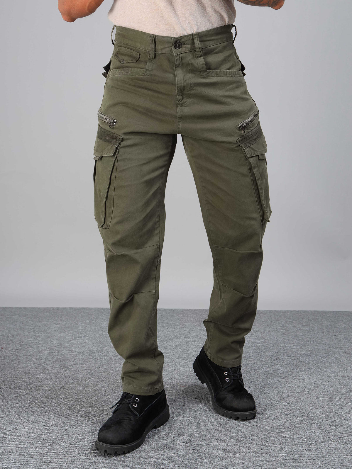 Rugged Zip Cargo Pants In Sand Beige