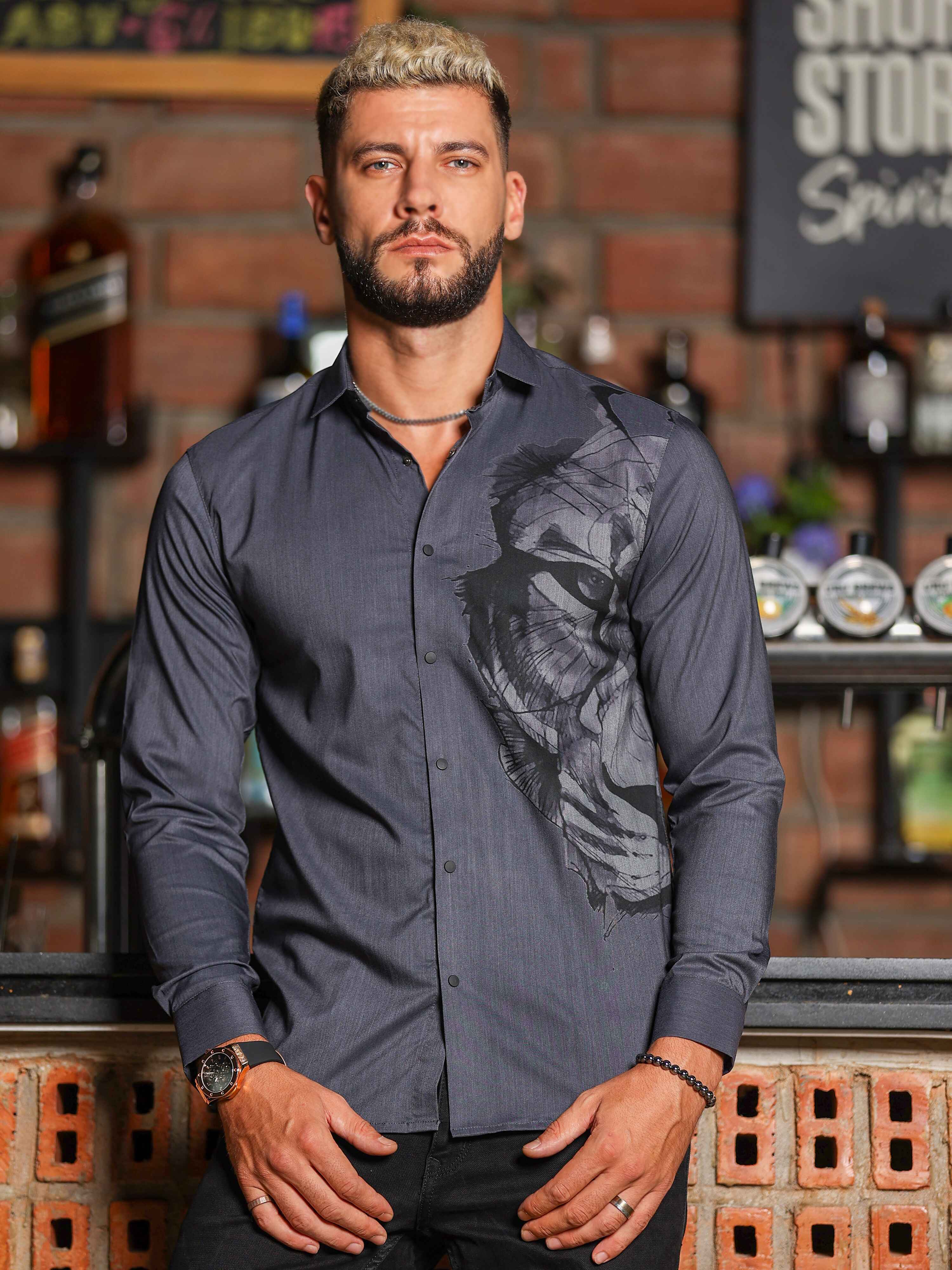 Shadow Lion Printed Shirt for Men