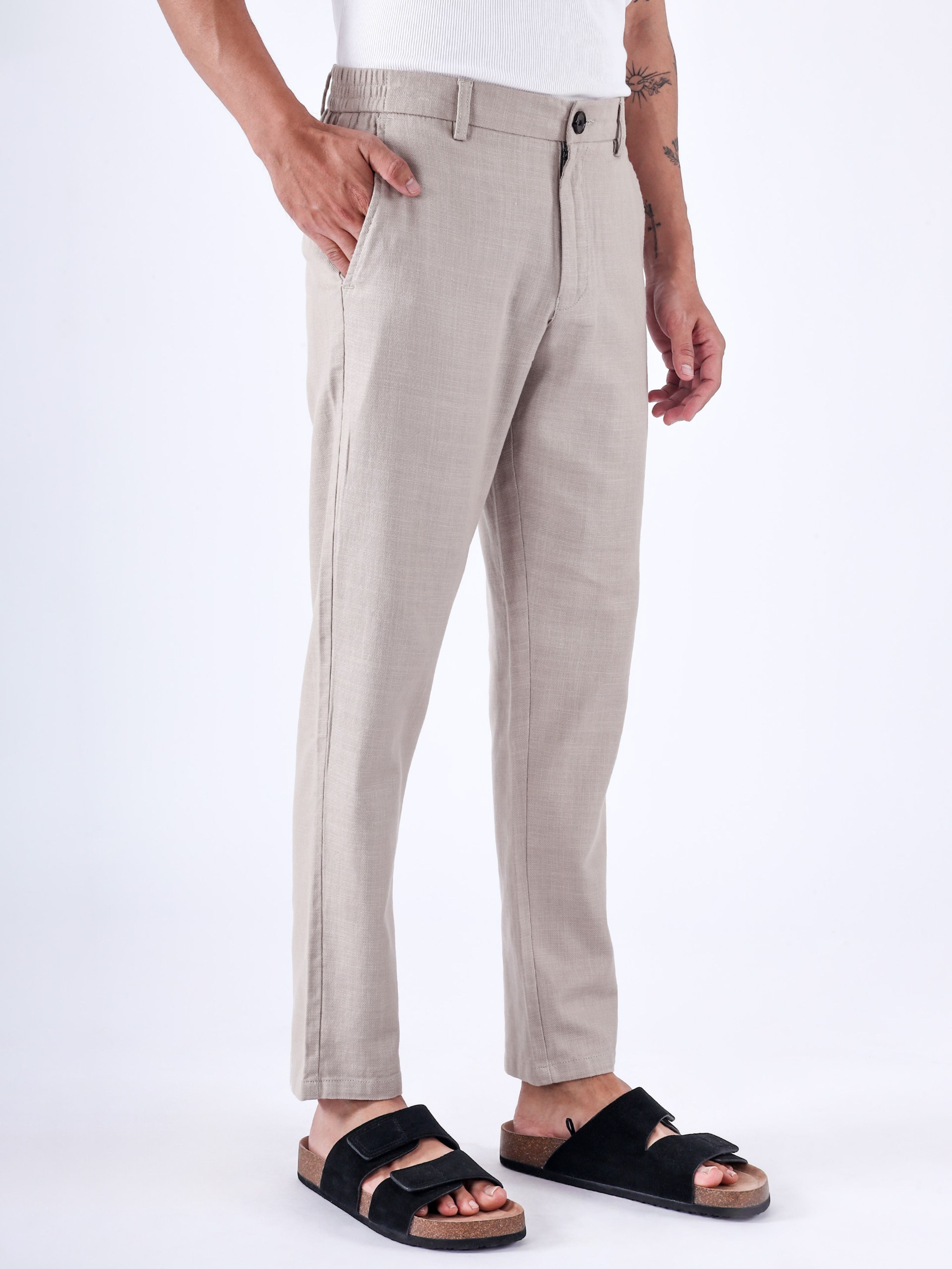Premium Knitted Tailored Trousers In Cream