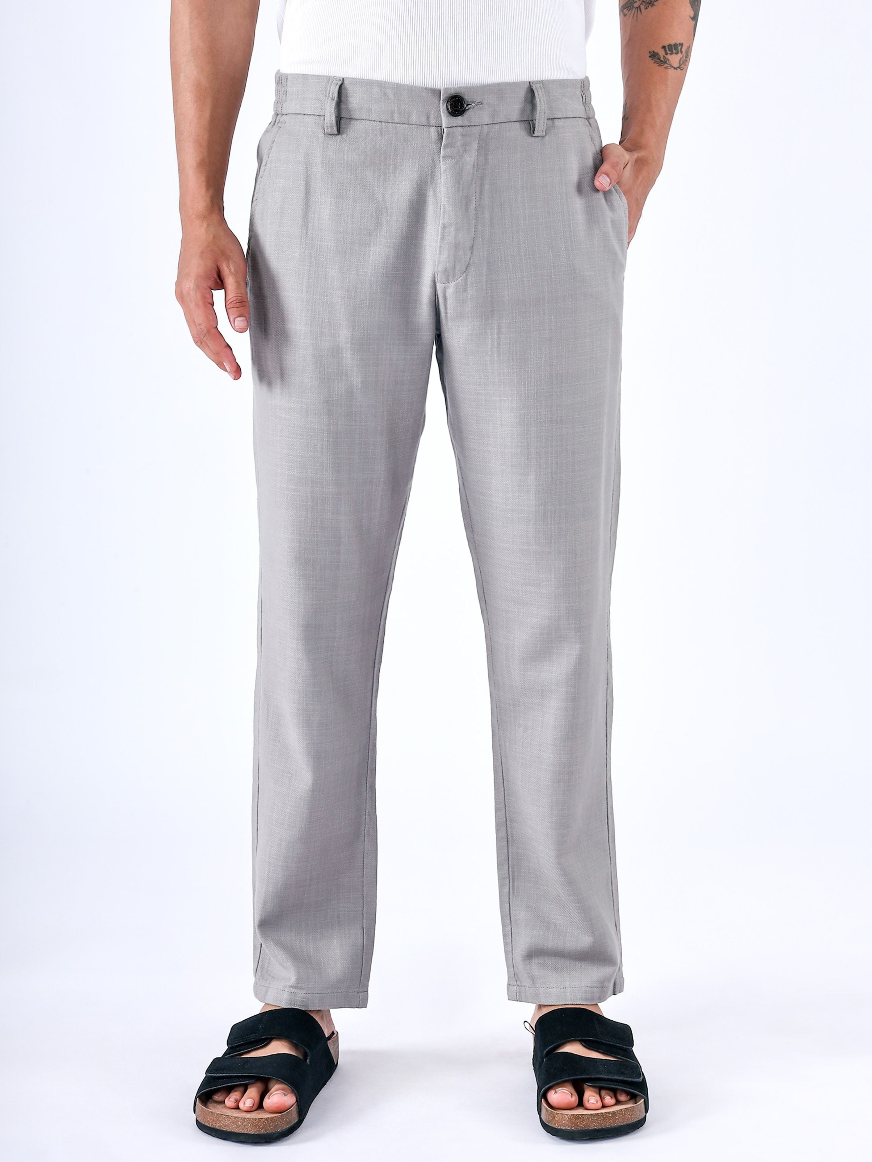 Premium Knitted Tailored Trousers In Grey