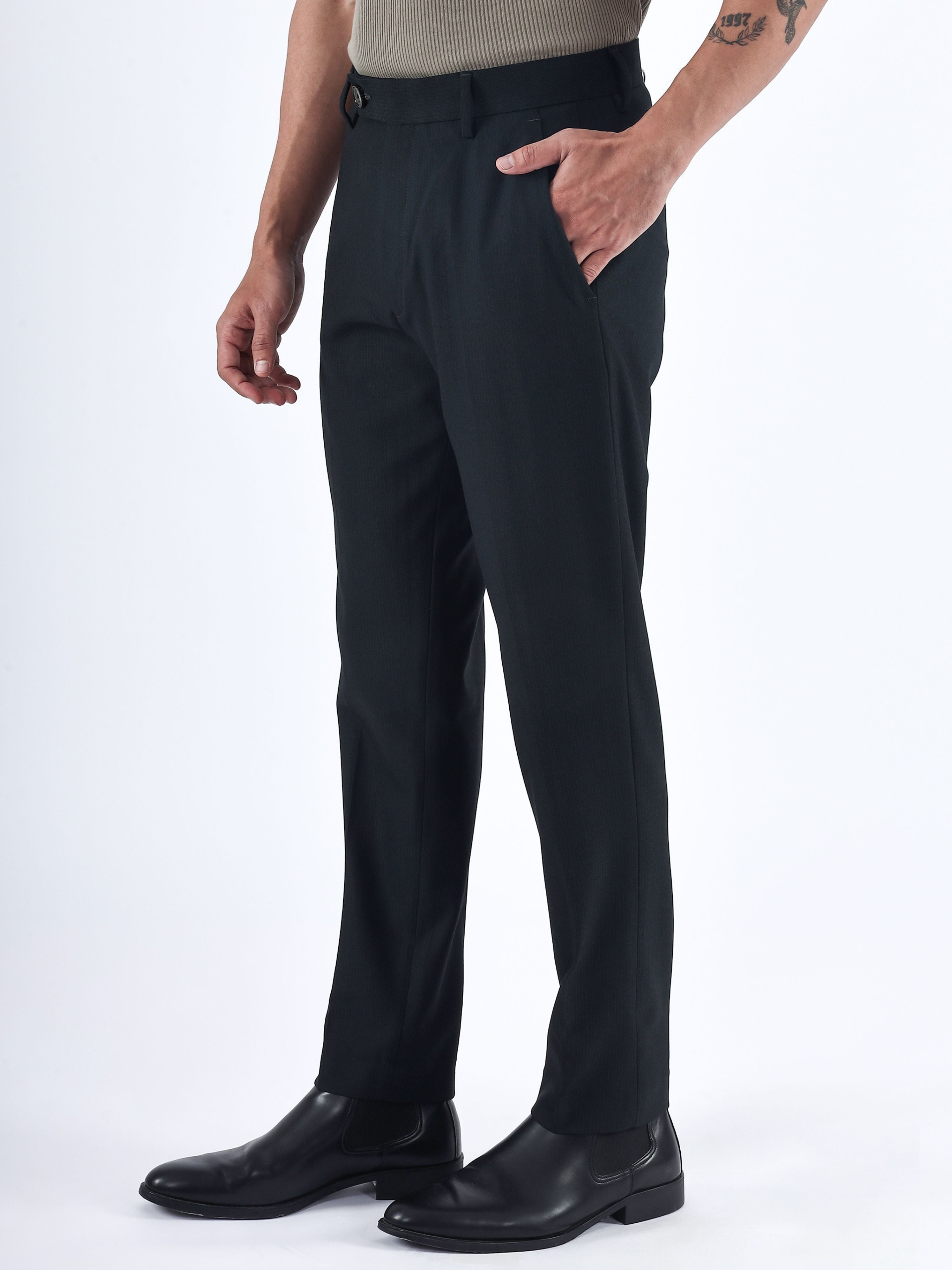 Stretch Easy Striped Formal Pants In Green