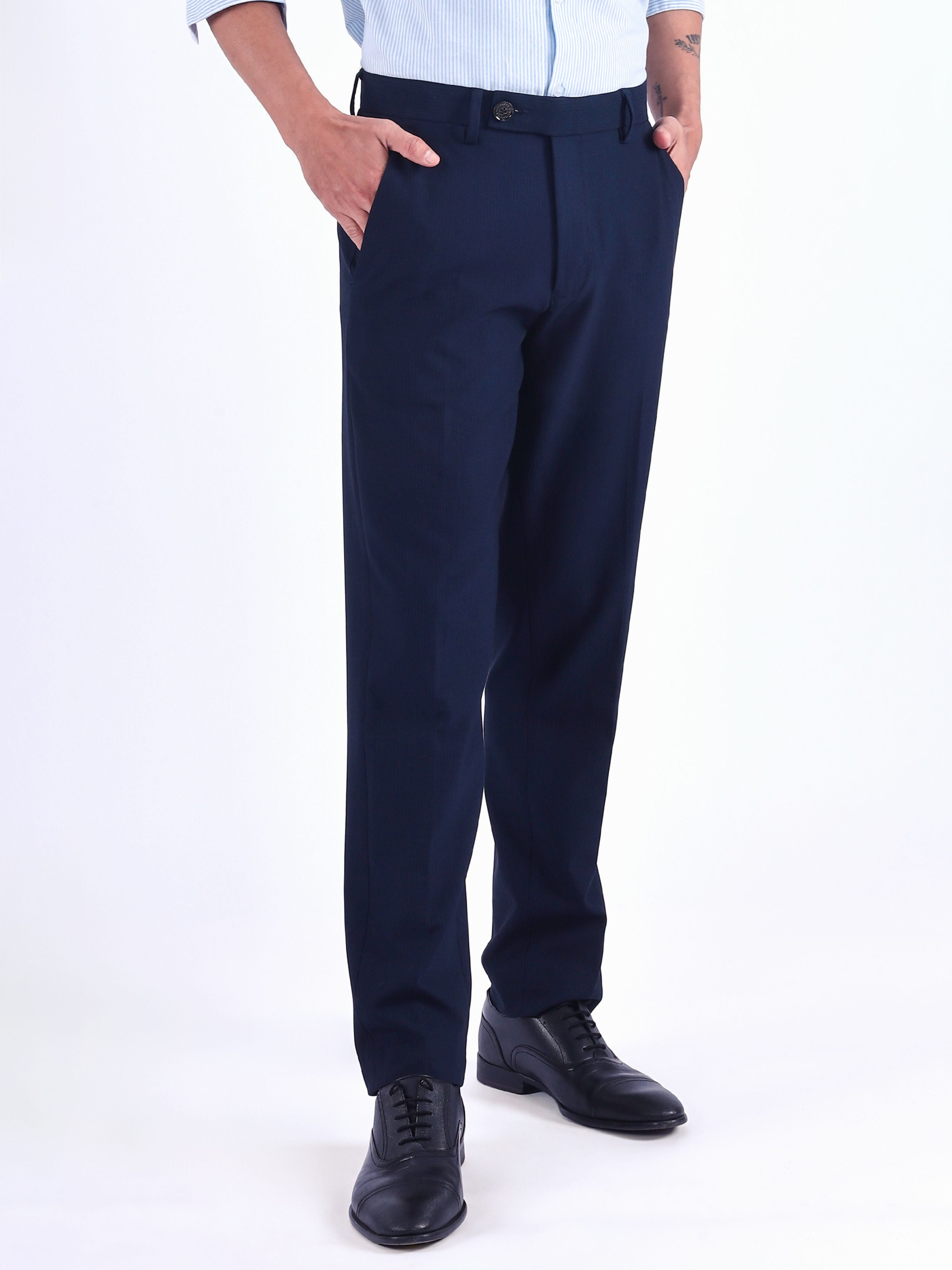 Stretch Easy Striped Formal Pants In Blue