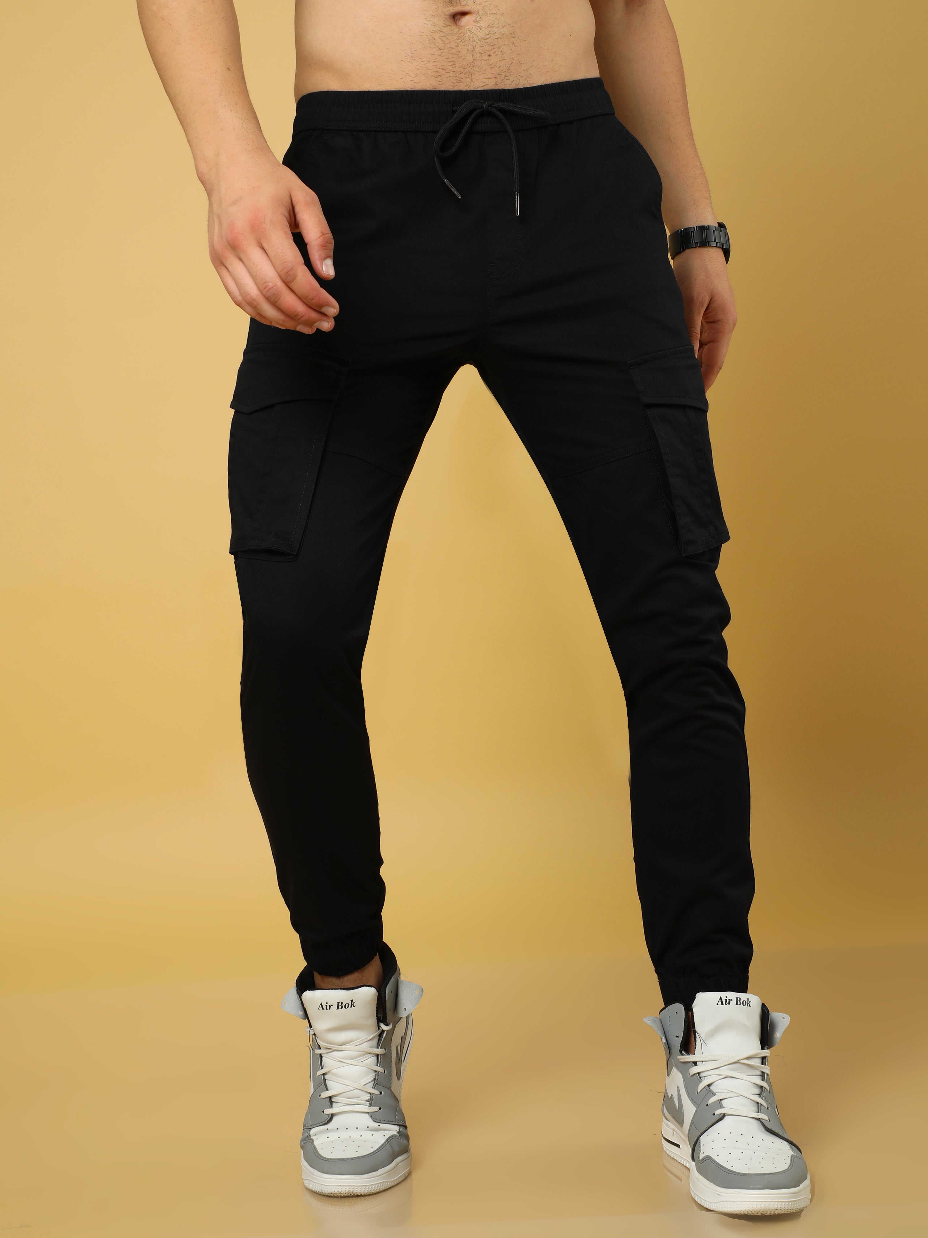 Buy t-base Men's Black Solid Cargo Pants for Men Online India