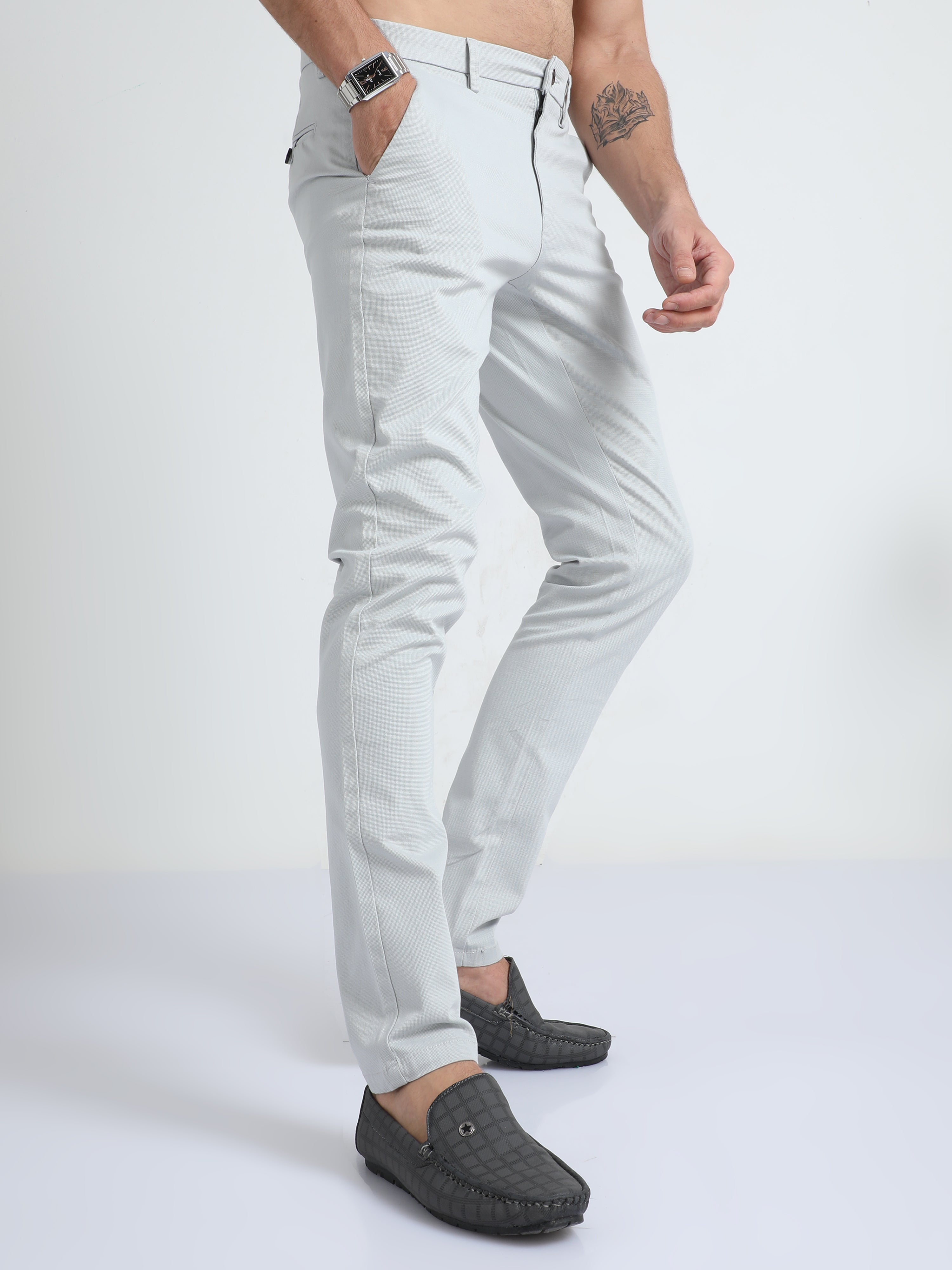 Box Dobby Light Grey Cotton Chino