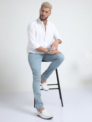 Box Dobby Blue Cotton Chino