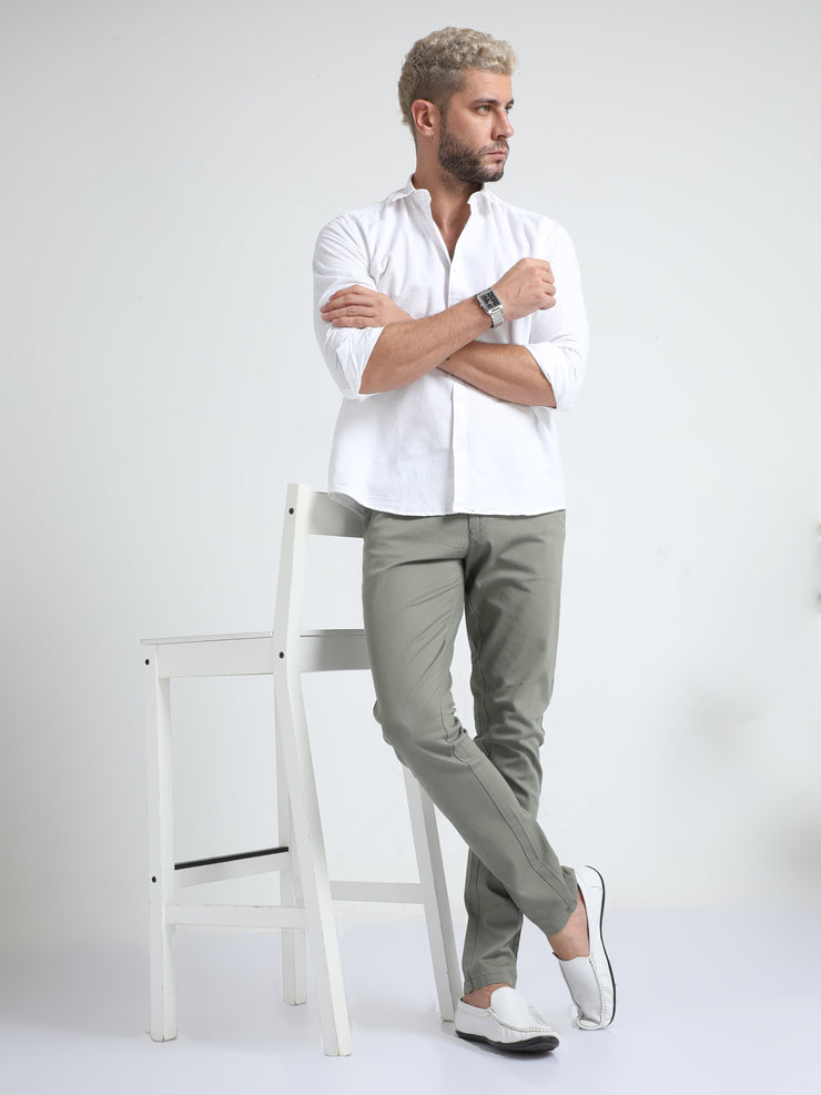 Box Dobby Olive Cotton Chino