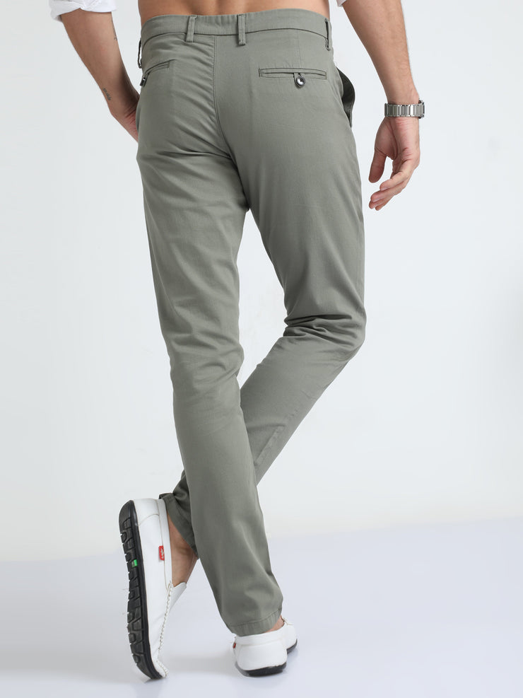 Box Dobby Olive Cotton Chino
