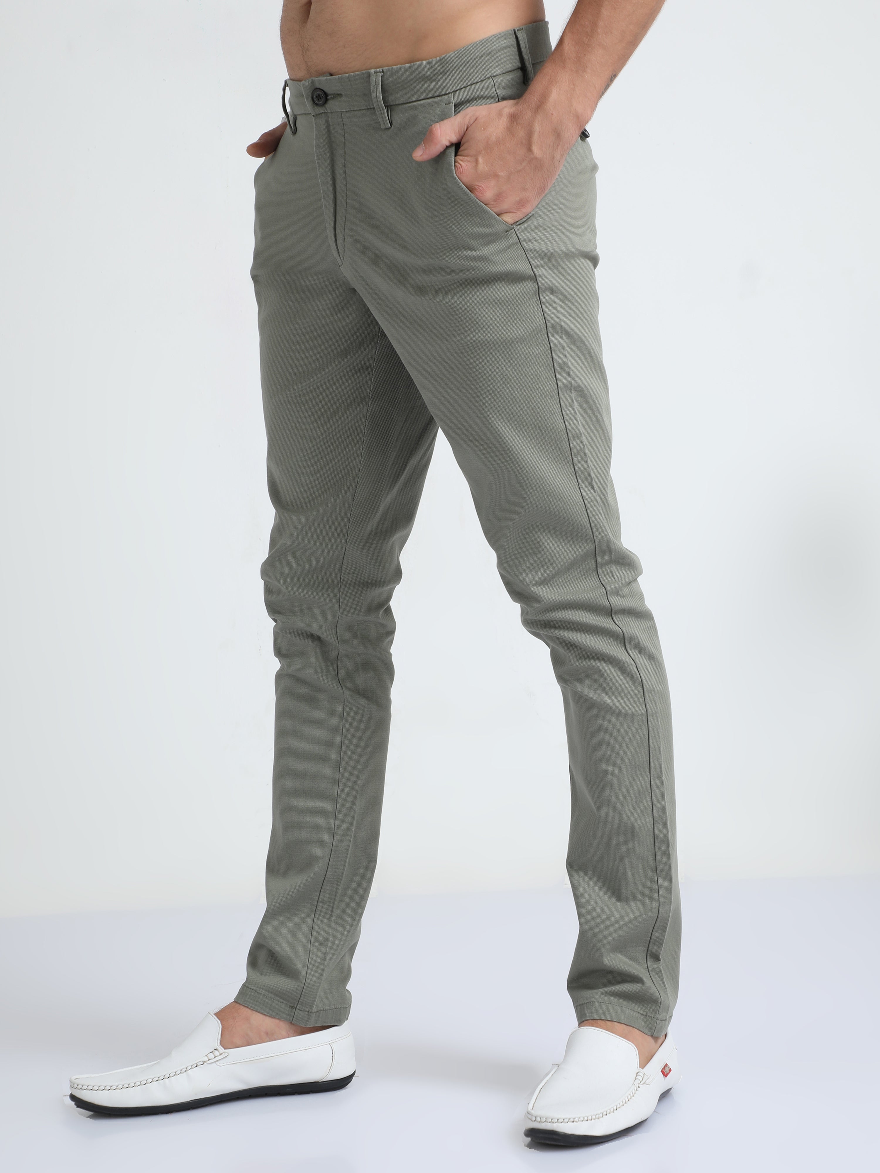 Box Dobby Olive Cotton Chino