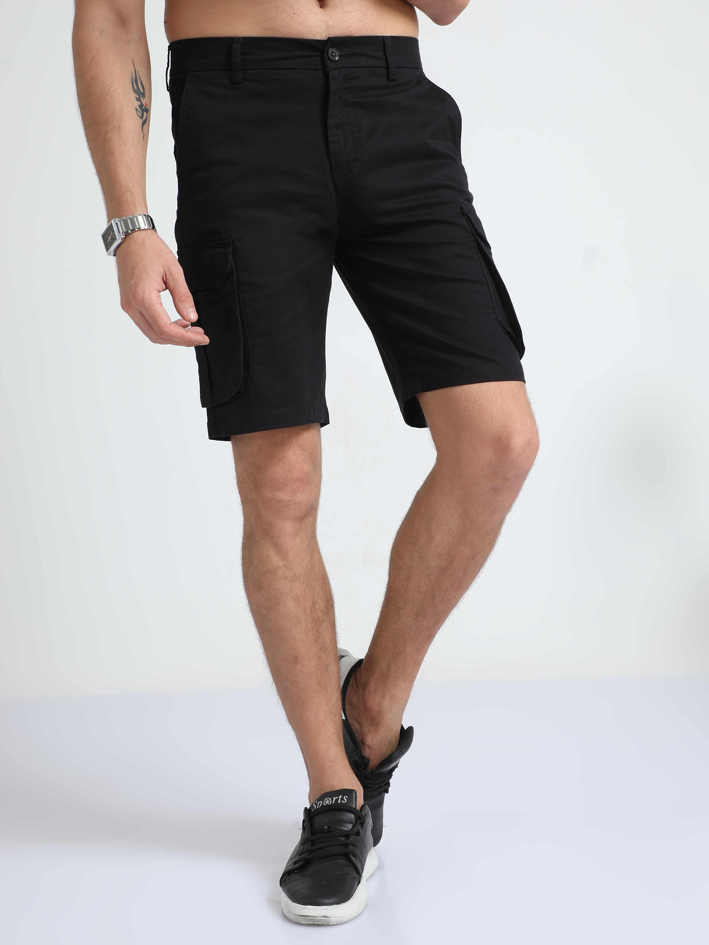 Premium Twill Black Cargo Shorts